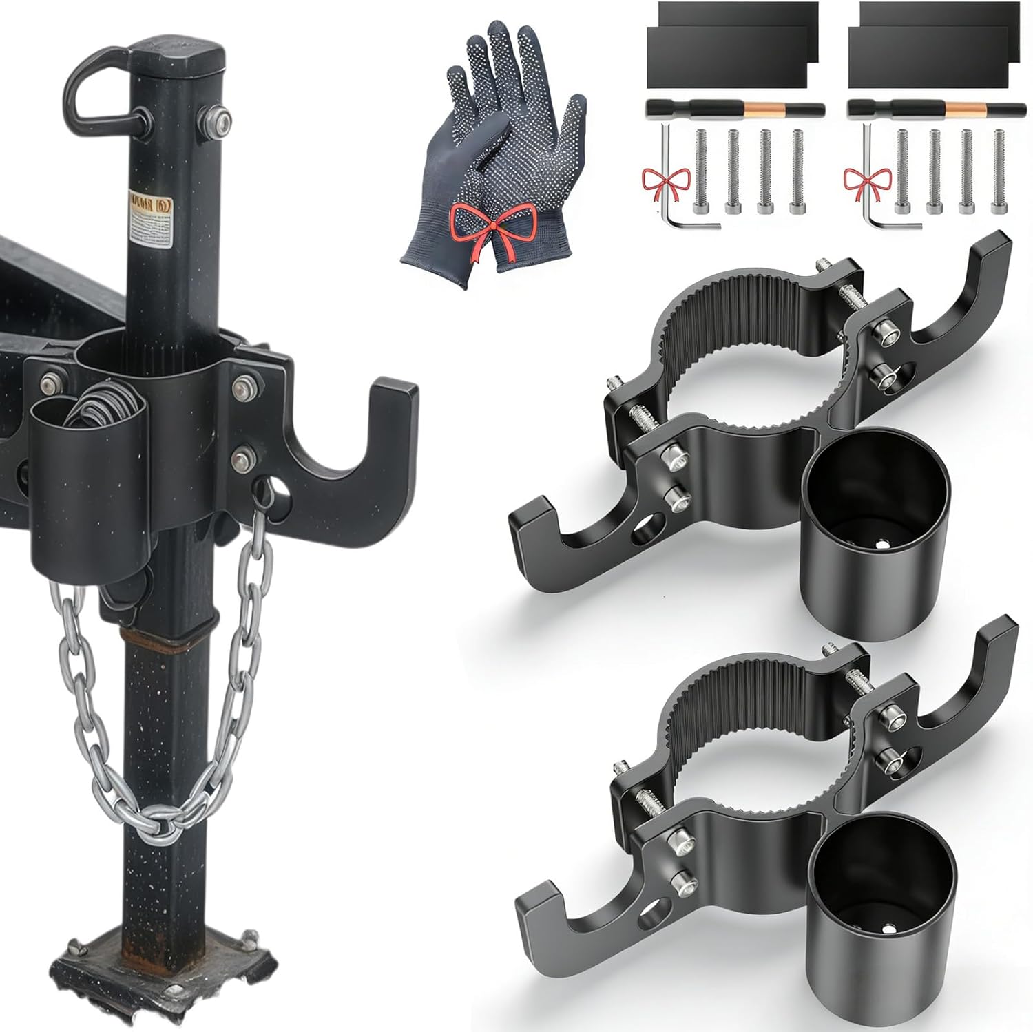 Aluminum Trailer Towing Chain Organizer, Heavy-Duty 7-Way Plug Holder for 2" and 2-1/4" Tongue Jack, Rust-Resistant Rv Chain Management Kit for Camper, Travel Trailer Accessories (2Pcs)