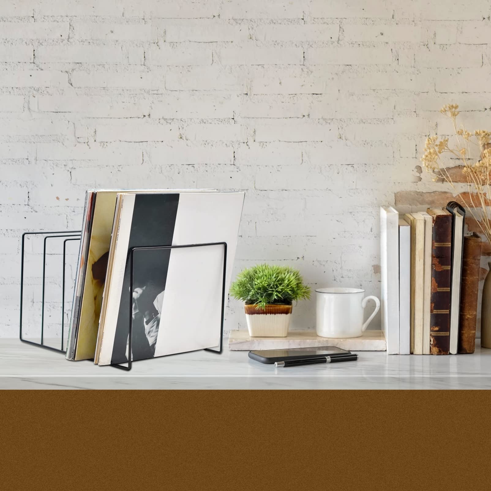 Organizzatore di Vinili e Libri in Ferro Nero Grande Capacità, Design Moderno e Classico, Resistente e Decorazione da Scrivania per Uffici e Dormitori