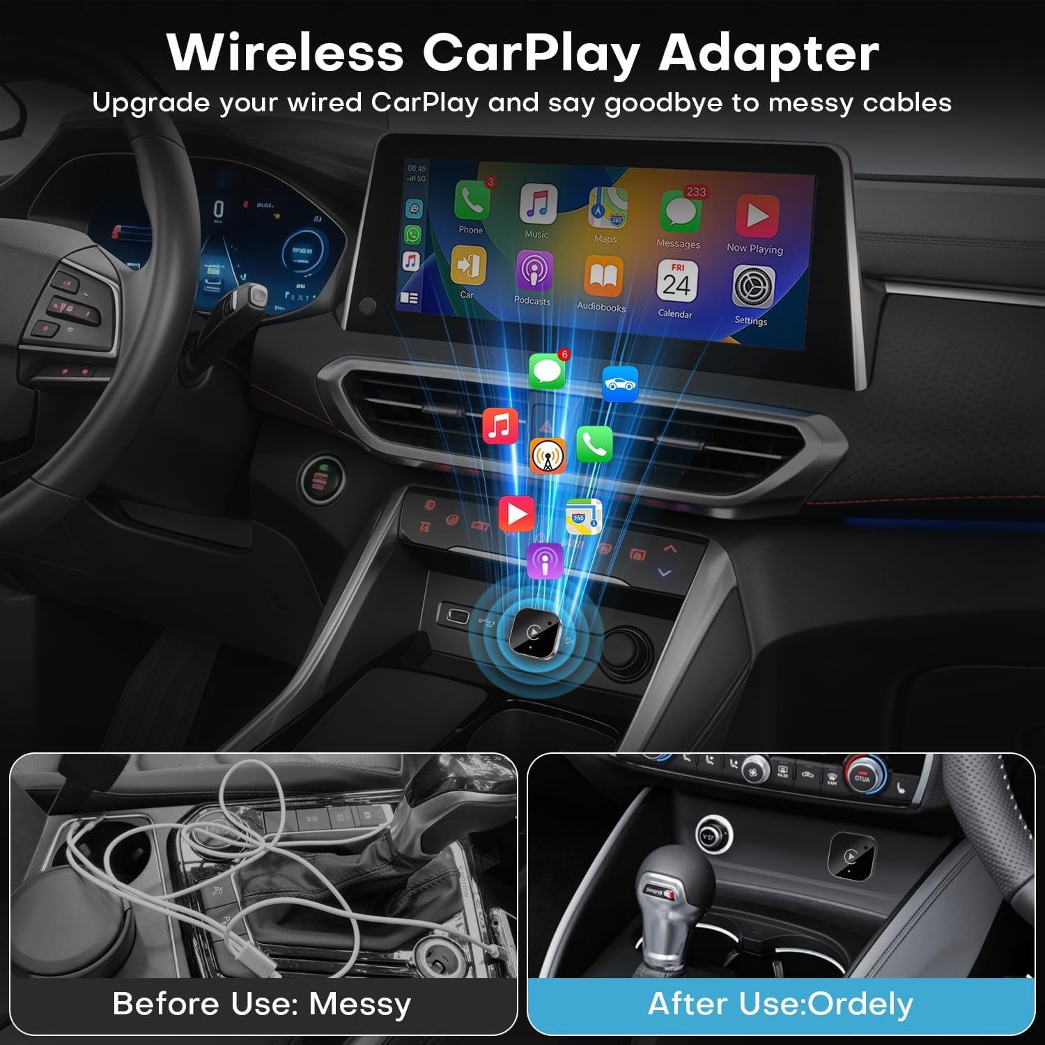 2026-Upgrade-Version: Kabelloses CarPlay mit Mini-USB-Design, geeignet für Fahrzeuge mit integriertem kabelgebundenem Apple CarPlay, ermöglicht Nahtlose Nutzung, schnelle und stabile Verbindung.