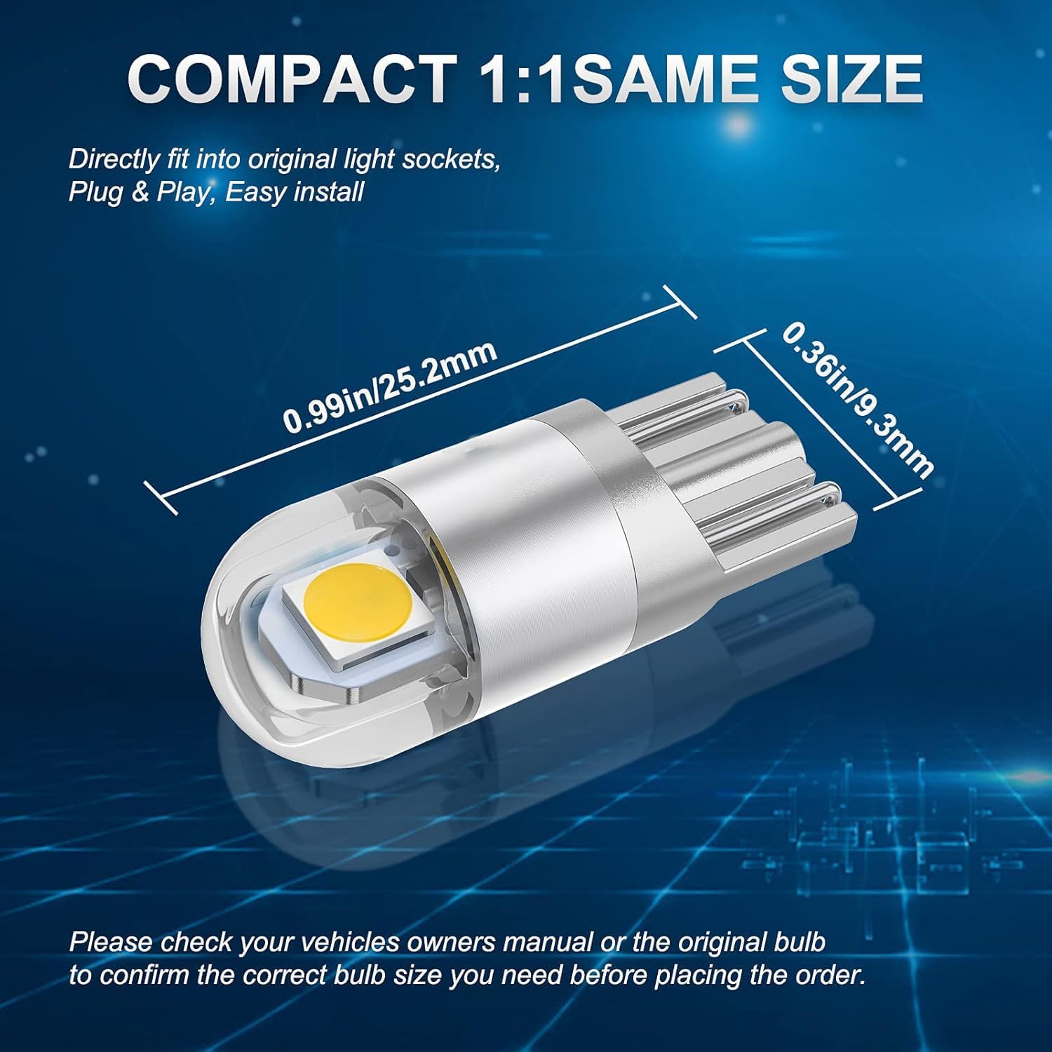 194 Led Car Bulb 3030 Chipset 2SMD T10 194 168 W5W Led Wedge Light Bulb 1.5W 12V License Plate Courtesy Step Map Lights Trunk Lamp Clearance Lights (12pcs)