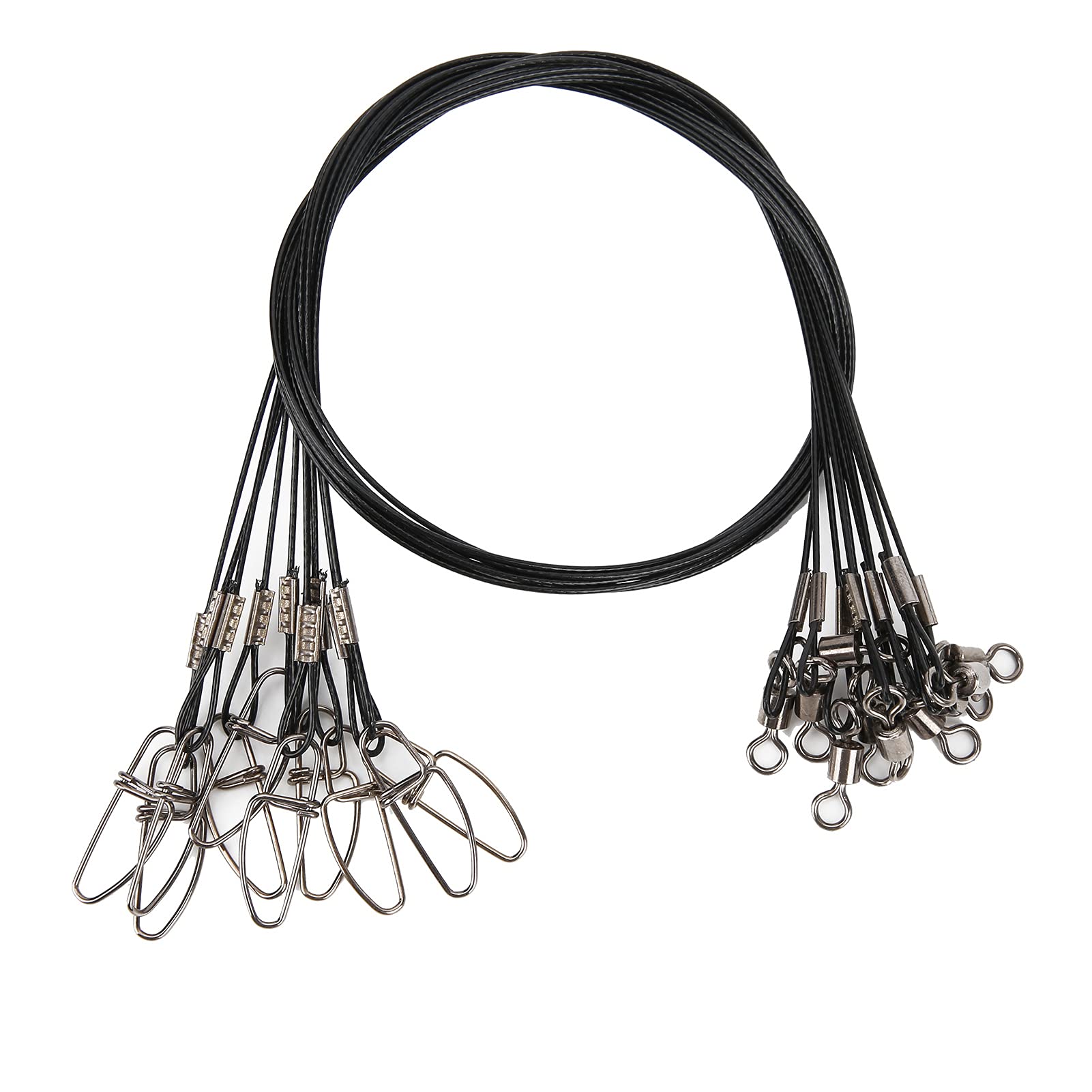 Premium Steel Fishing Wire Line Leash for Deep Sea Fishing with Rolling, 20 Pack for Anglers and Fishermen (Black)