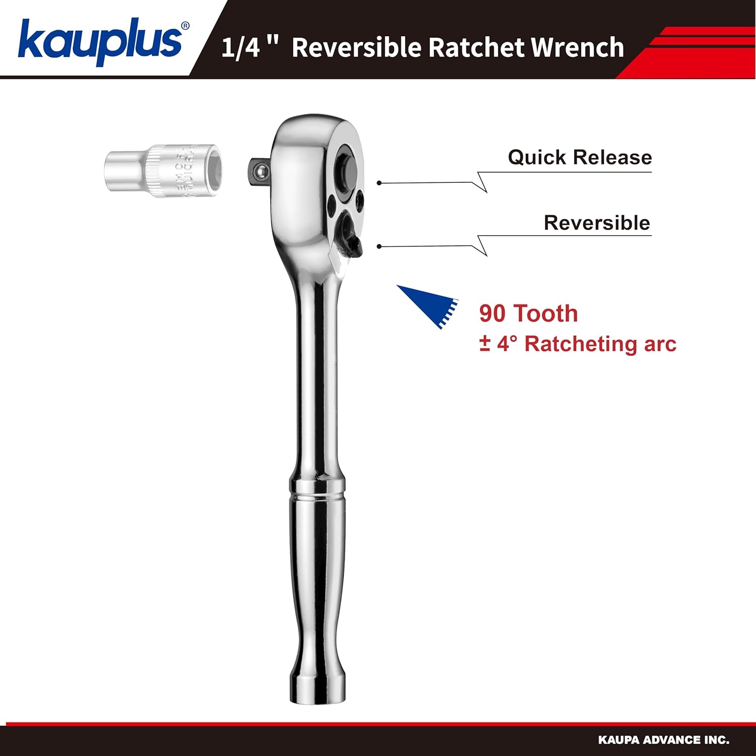 1/4-Inch Drive Ratchet Quick Release Wrench, 90-Tooth Ratchet Wrench, Reversible