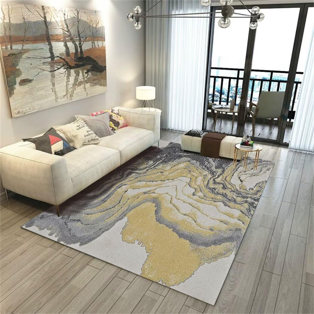 Tapis design de salon jaune gris tapis enfant fille 140x180