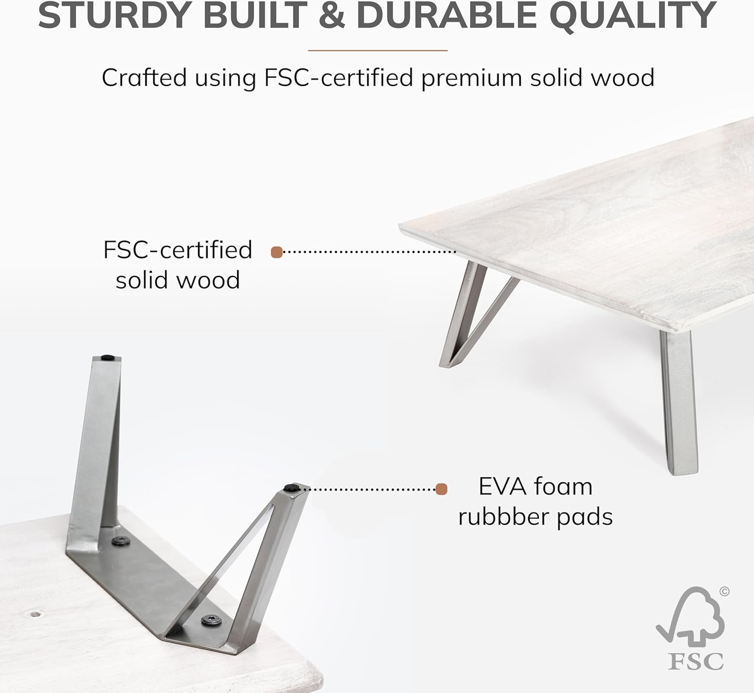 Anji Mountain Monitor Stand - Desktop Organizer & Laptop Riser, Ergonomic Monitor Riser, Space-Saving Monitor Stand for Desk, Durable Construction, Easy Assembly, Ideal for Home & Office,White Wash