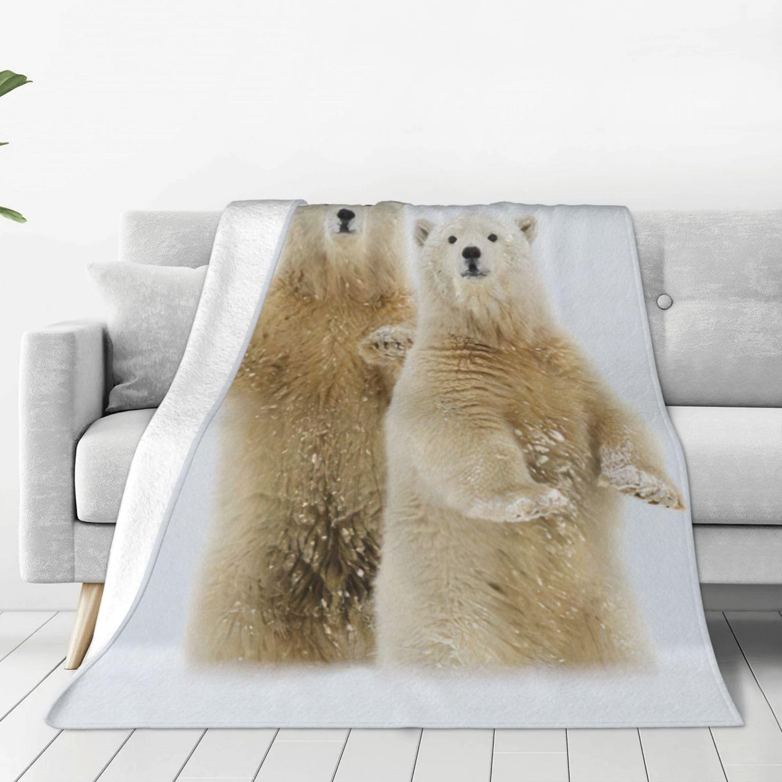 Couverture polaire canapé pour soirée cocooning avec motif ours polaire doux