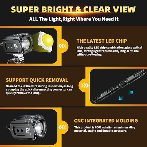 Miniatura 2 de Kewig Kit de luces LED auxiliares para motocicleta, focos de conducción, luz antiniebla blancaámbar con soportes de montaje, arnés de cable,
