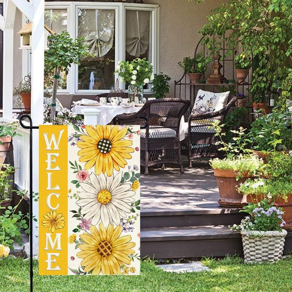 Spring Summer Floral Garden Flag 12x18 Inch Double Sided Outside Welcome Sunflower Daisy Seasonal Small Yard Flags Porch Frontdoor Outdoor Decoration - Image 4