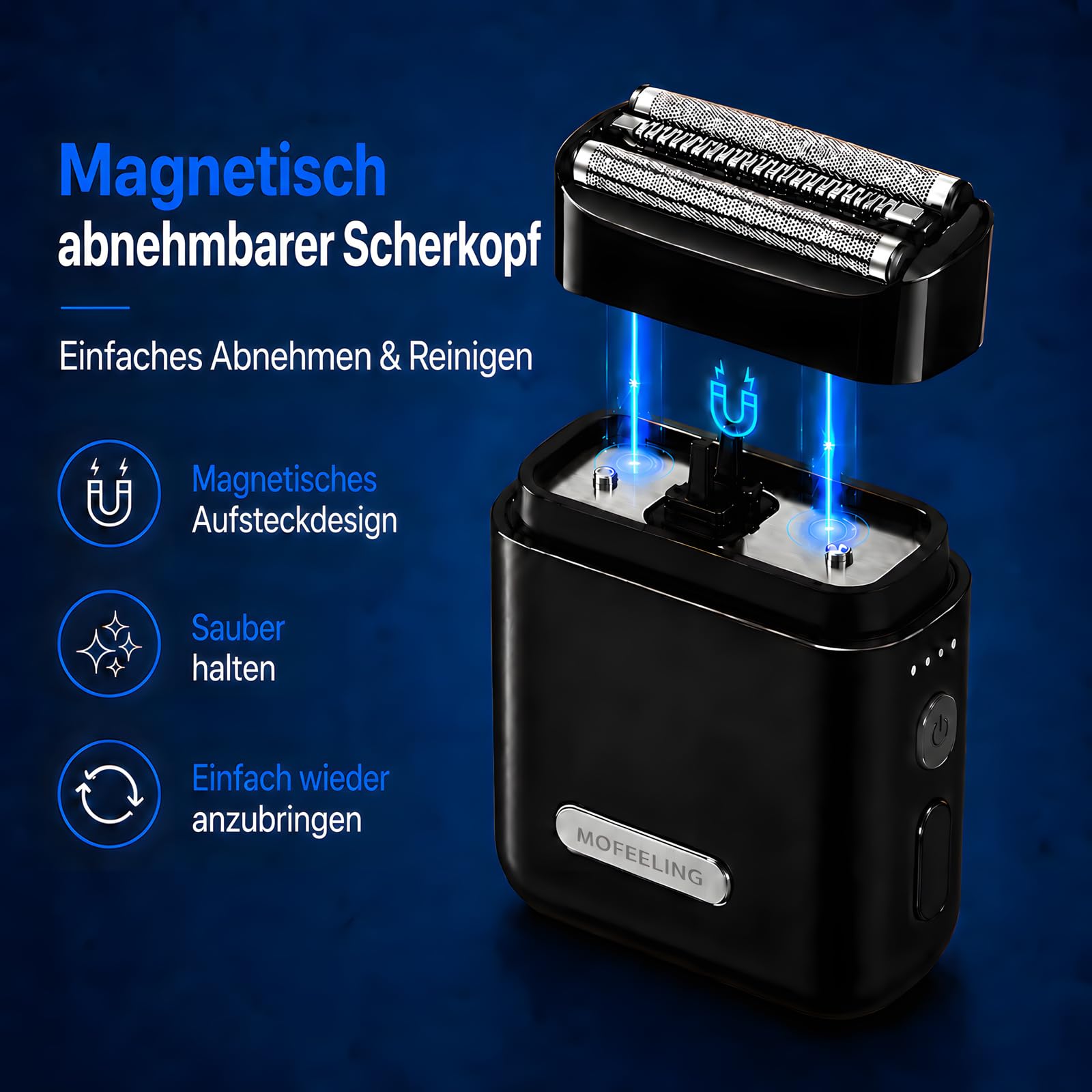 Rasierer Herren Elektrisch Mit 3 Flexiblen Klingen, Elektrorasierer Herren Mit 8,000 RPM & IPX7 Wasserdicht, USB-C Wiederaufladbar Trimmer für Männer, Kabellos Mit Reisesperre