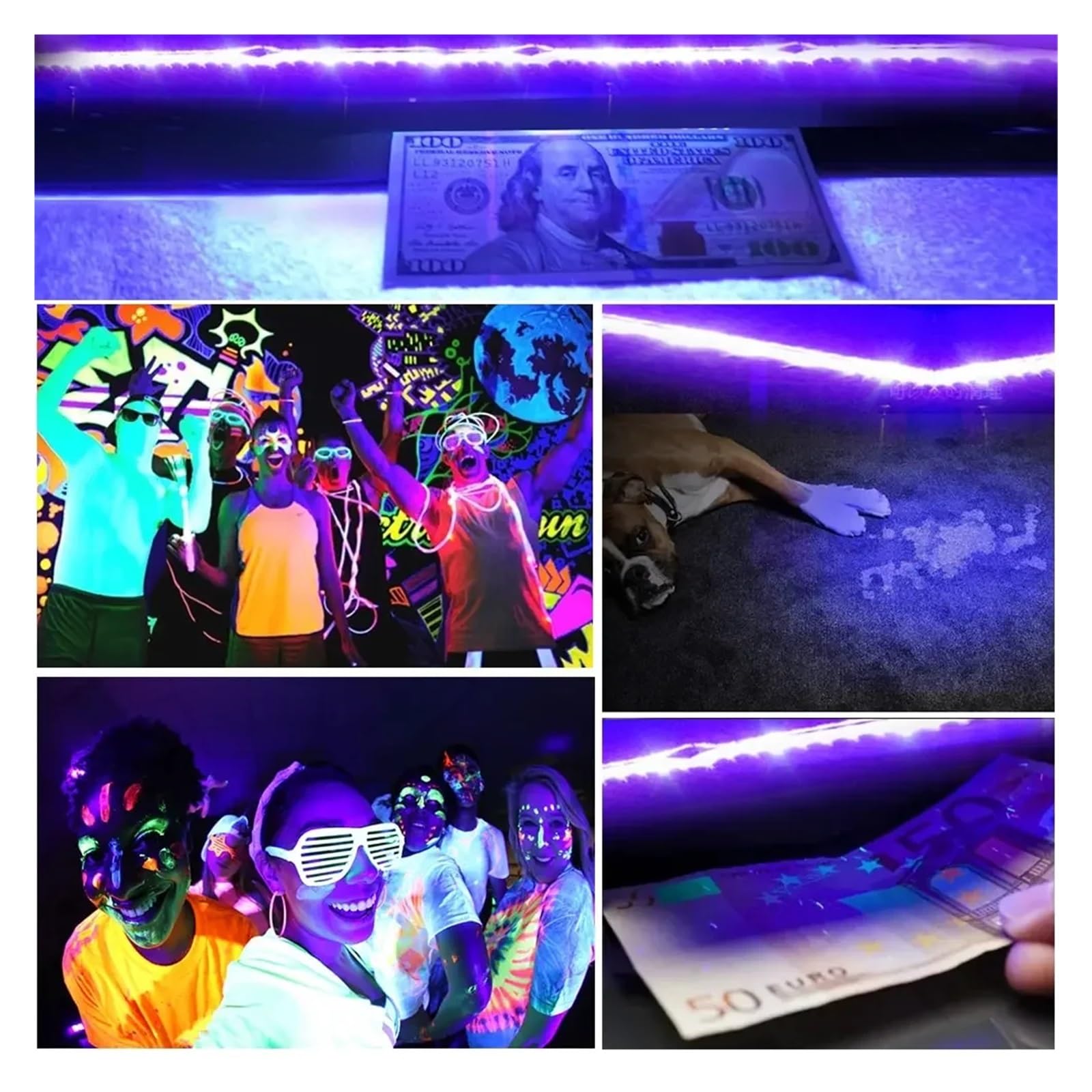 Tubo LED UV fluorescente, lámpara ultravioleta for KTV, Halloween, escenario for fiestas oscuras, correa for DJ, T8 10W USB, Multiuso confiable(UV-Lights- T8-2packs)
