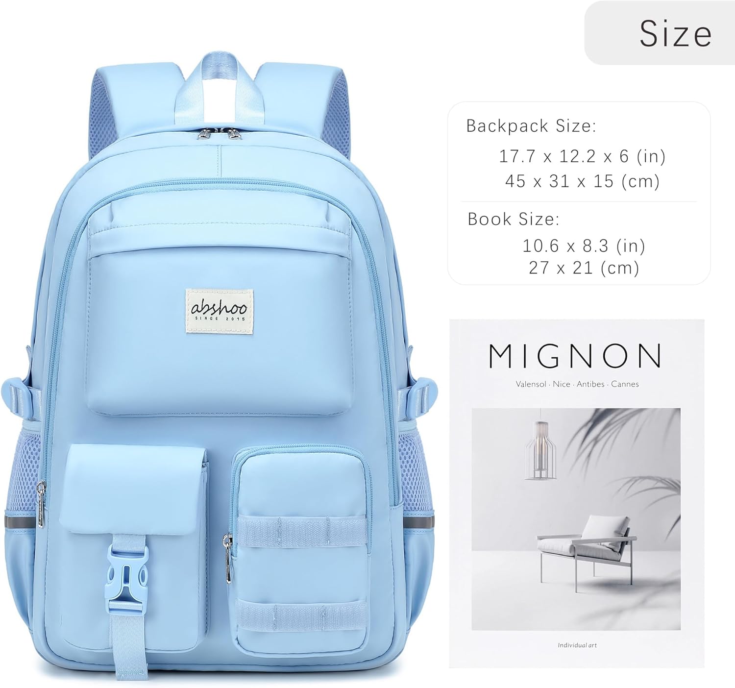 abshoo Big Student Laptop Backpack For College Women Middle High School Teen Girls Bookbag Travel Daypack (Light Blue) - Image 7