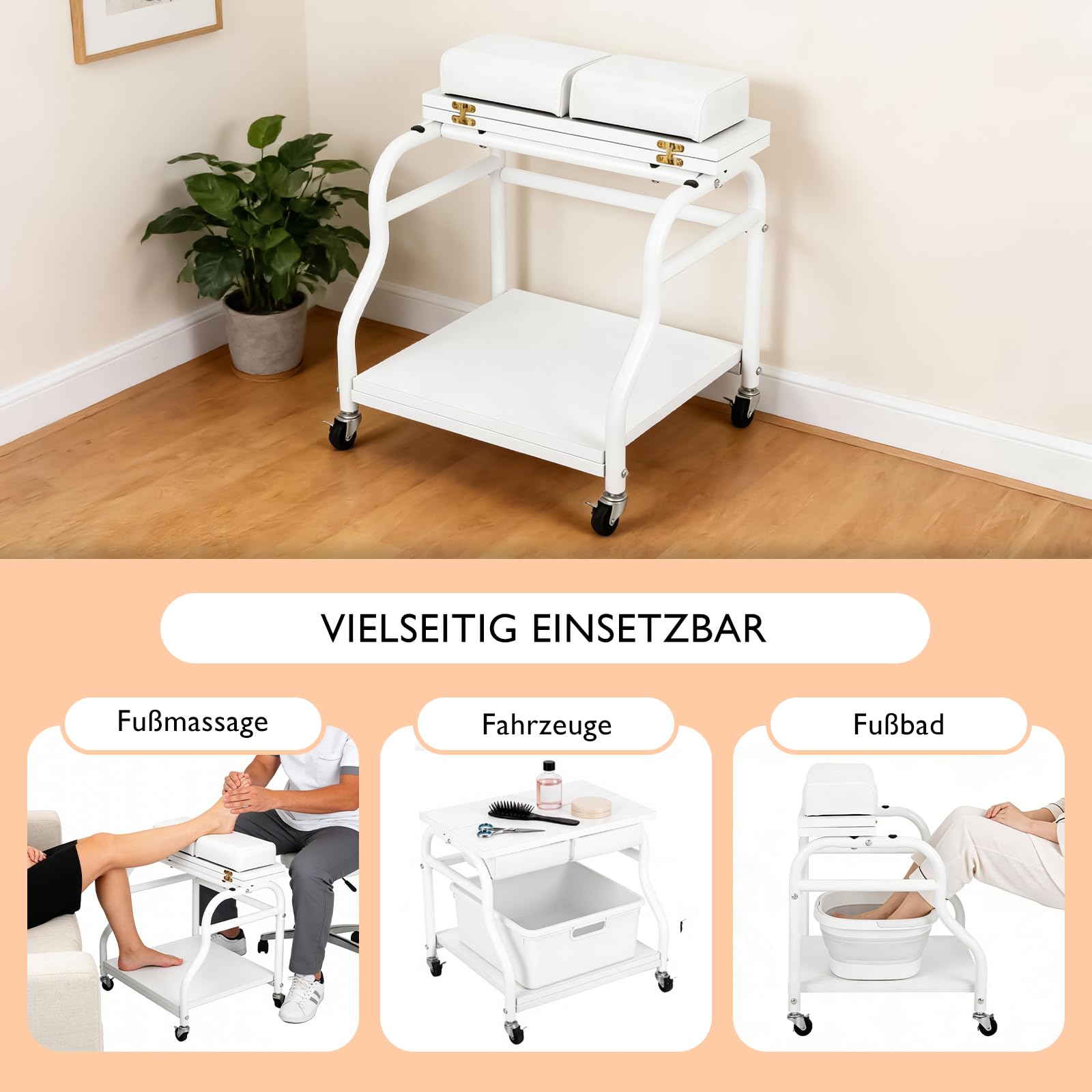 Pedicure, poggiapiedi con ruote, poggiapiedi per manicure, poggiapiedi portatile, sgabello per pedicure, per salone di bellezza o nail tech, stazione di massaggio ai piedi