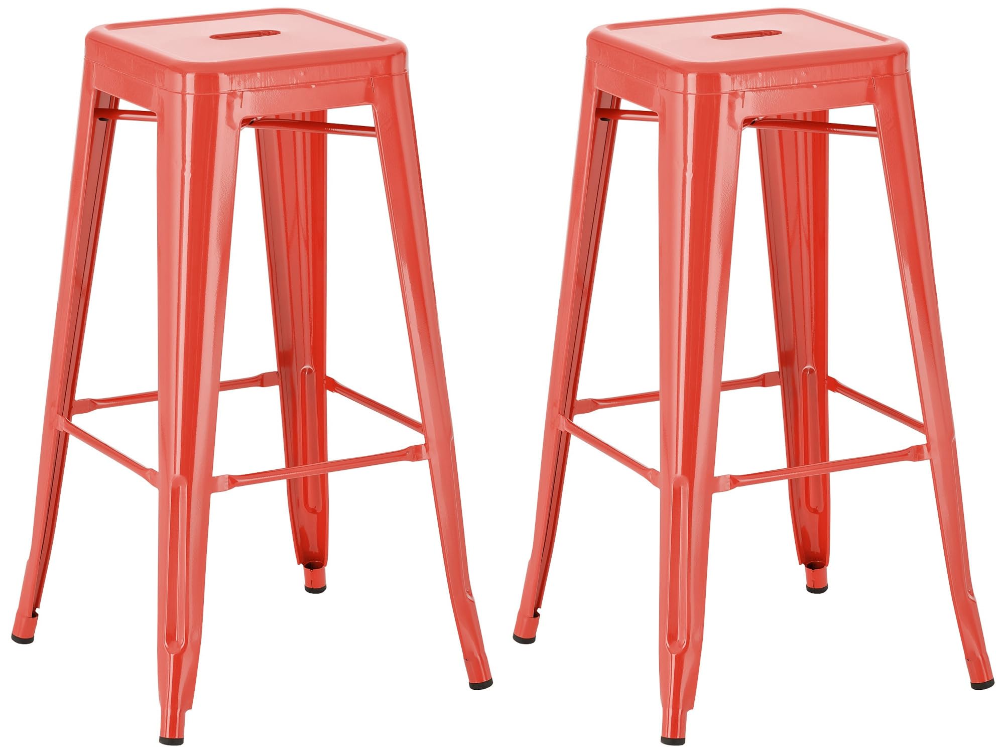 CLP Lote de 2 taburetes de Bar Joshua I Taburetes de Bar apilables de Metal I Taburetes de Bar con reposapiés I Altura del Asiento 76 cm I Taburete apilable, Color:Rojo