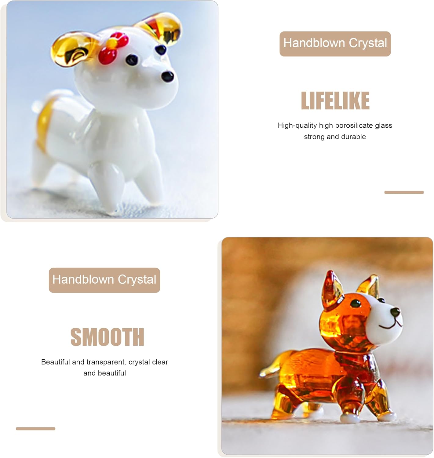 H&D HYALINE & DORA 5 Pack Hand Blown Glass Dog Figurines,Miniature Dog Figurines Sets,Blown Glass Art Animal Figurine for Collectible, Home Decor Gift - Image 3
