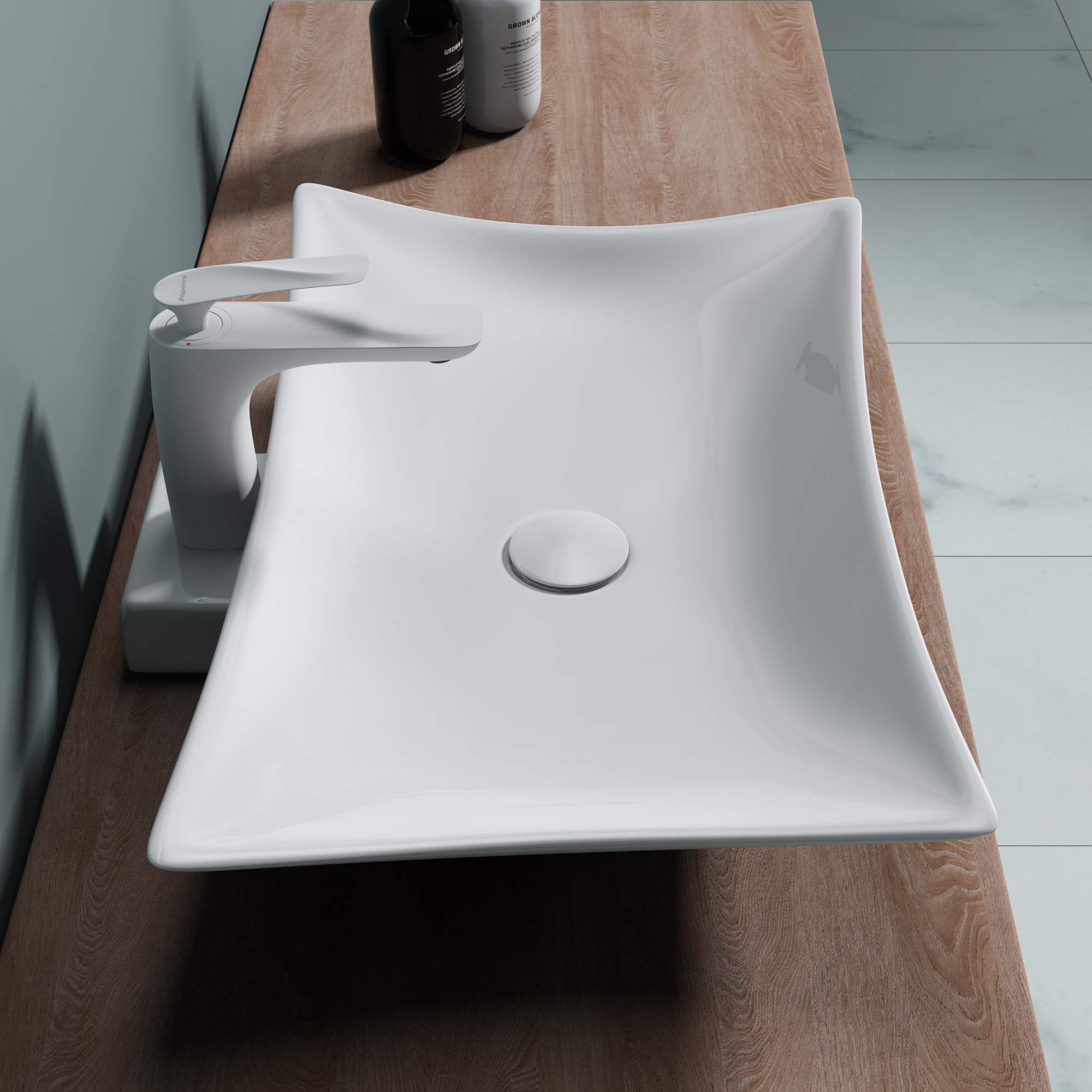 doporro Lavabo sobre encimera de cerámica en blanco, diseño Brüssel-891, 56,5 cm de ancho | con Nano-sellado | para cuarto de baño, Brüssel891