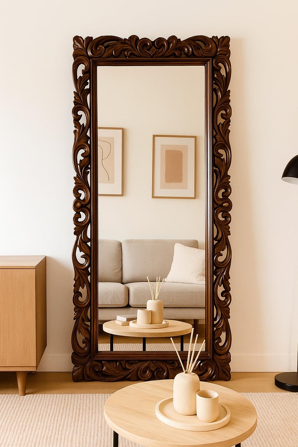 Full Length Floor Mirror with Rustic Wooden Frame, Brown, Large Wall-Mounted or Leaning Mirror for Bedroom, Living Room, Material- Real Pinewood (Without Mirror) (4 feet × 2 feet)-image-34