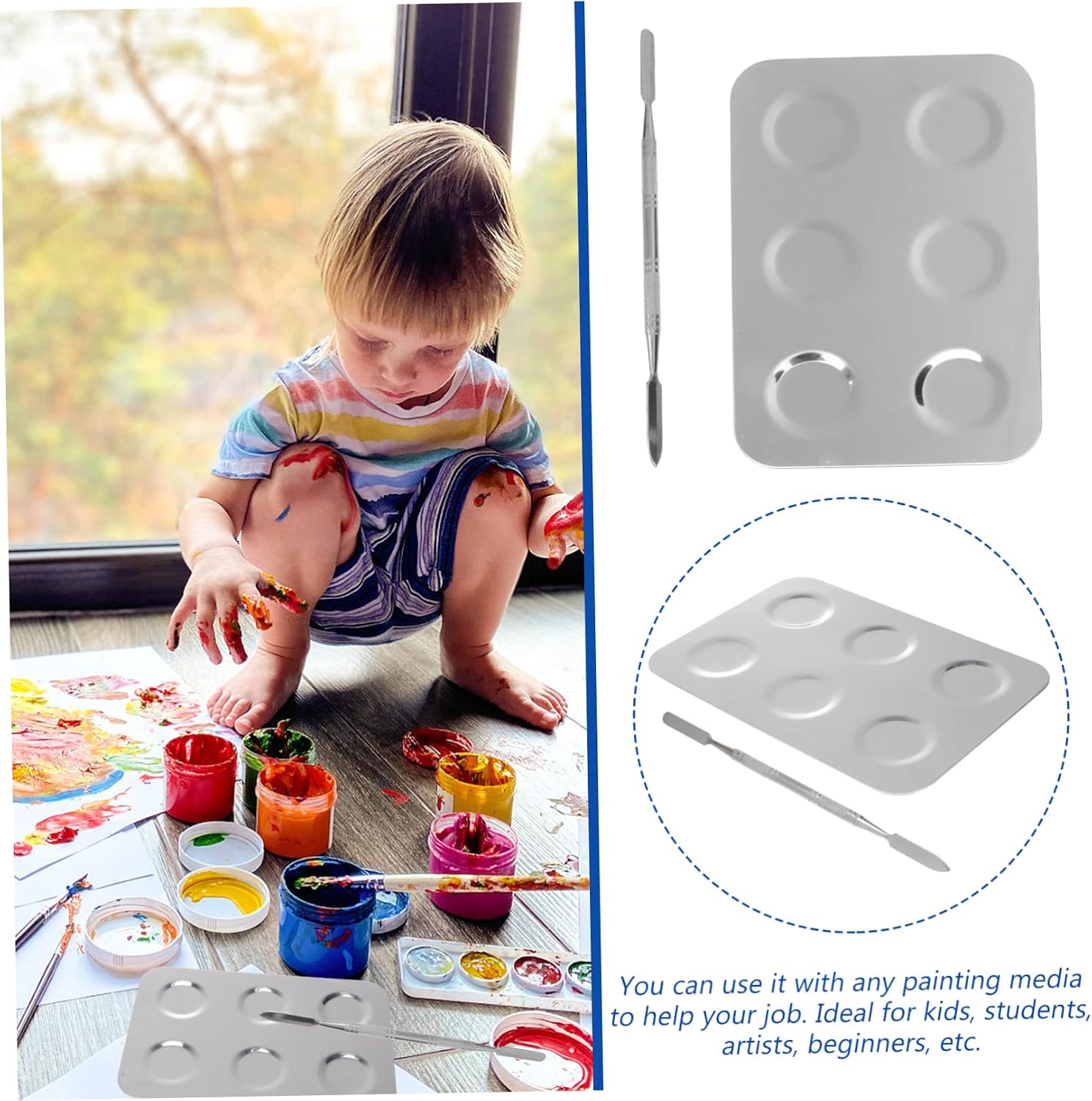 OSALADI Portable Painting Palette Mixing Trays for Watercolor Art Stainless Steel