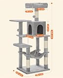 Feandrea Cat Tree Tower, 143 cm Multi-Level Plush Cat Condo with 4 Scratching Posts, 2 Perches, Cave, Hammock, Pompoms, Light Grey PCT161W01 - 7