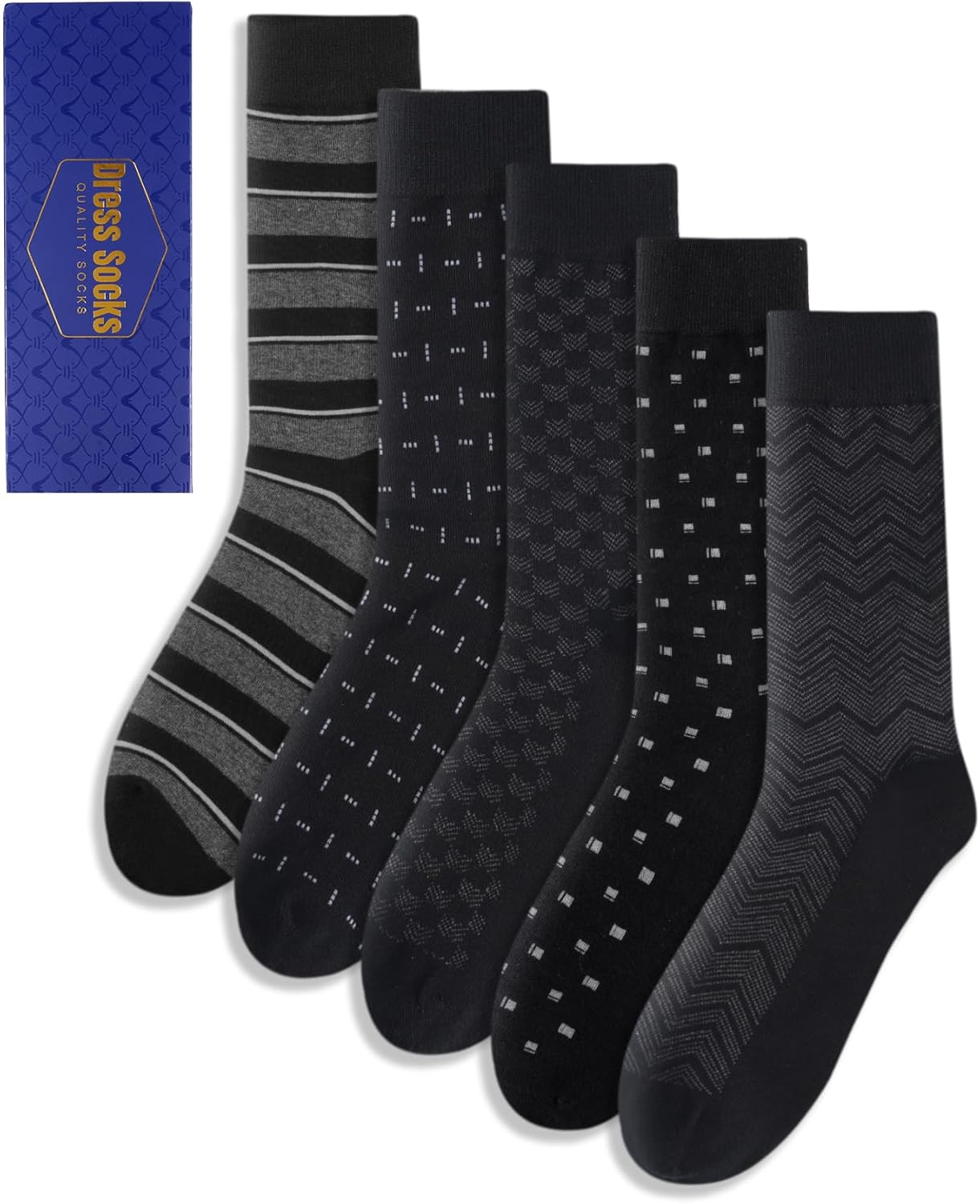 ZhiNuSi Mens Dress Socks Classic Patterned Business Crew Cotton Socks for Father Husband Birthday Gifts 5 Pairs