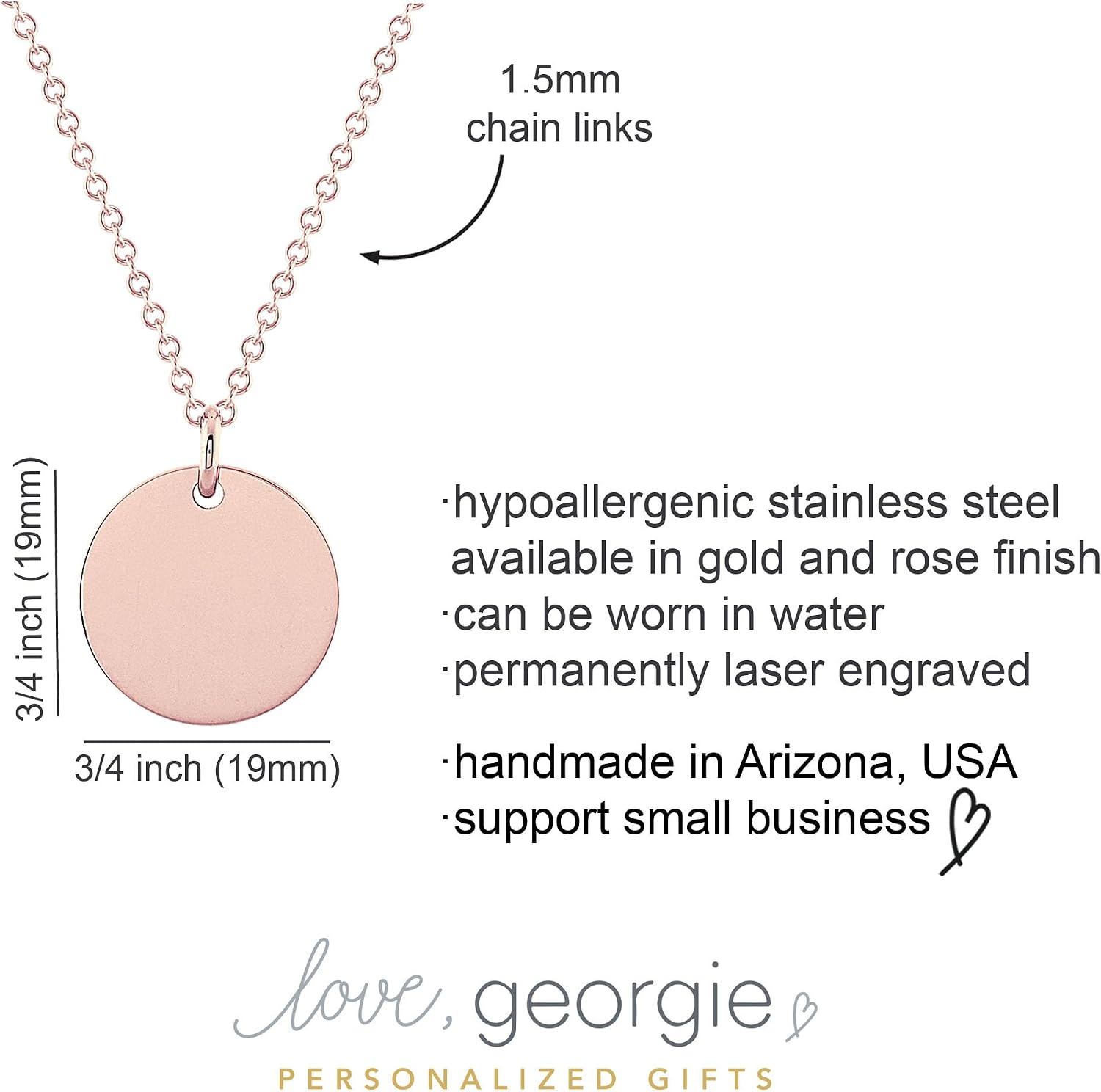 Love, Georgie She Believed She Could So She Did Necklace with Round Pendant, Graduation Gift for Her, Motivational Jewelry, Available in Silver, Gold and Rose Gold