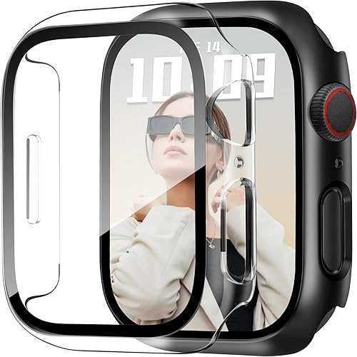 Vista 31 de JR.DM Paquete de 2 fundas rígidas de policarbonato de 1.575 pulgadas con protector de pantalla de vidrio templado HD para Apple Watch Series negro