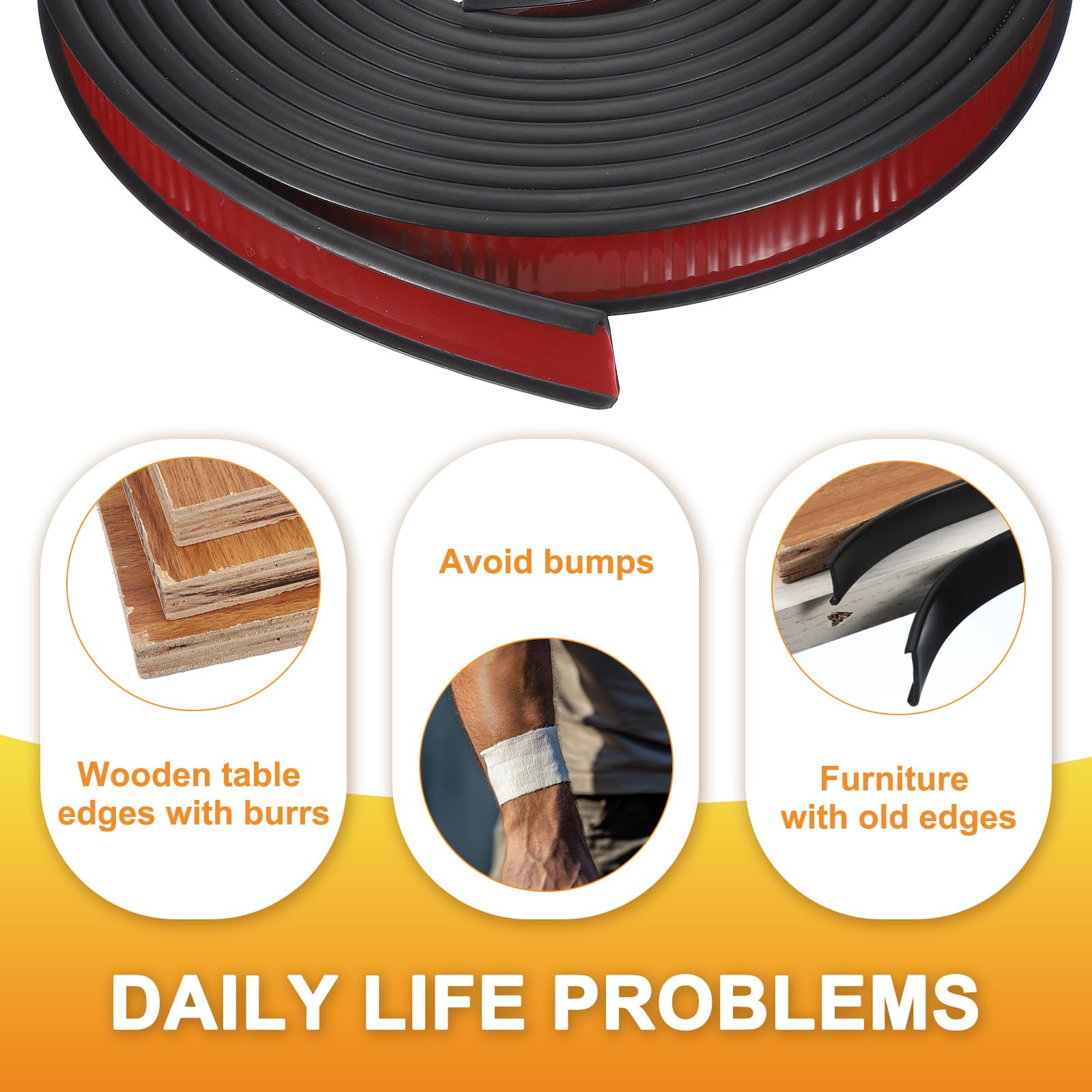 QUARKZMAN Borde En Forma De U De TPE Autoadhesivo Banda De Canto Flexible para Muebles 4m x 15mm Protector De Bordes para Estantes Gabinetes Mesas Reparación Restauración (Negro)