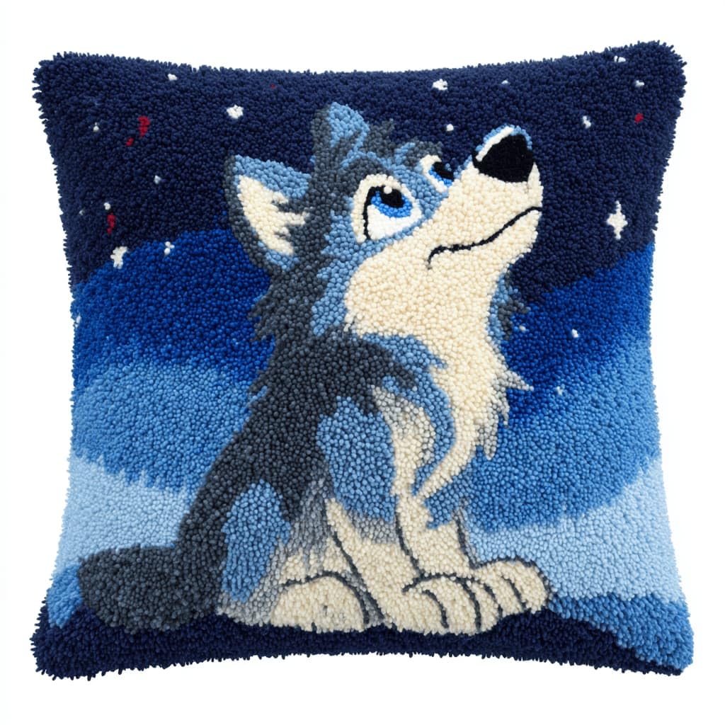 Kitquiver Latch Hook Kits for Adults Wolf Rug Cover Pillowcase Beginner DIY Needlework Embroidery Kits Handmade Set Craft Sofa Home Decor 43X43Cm