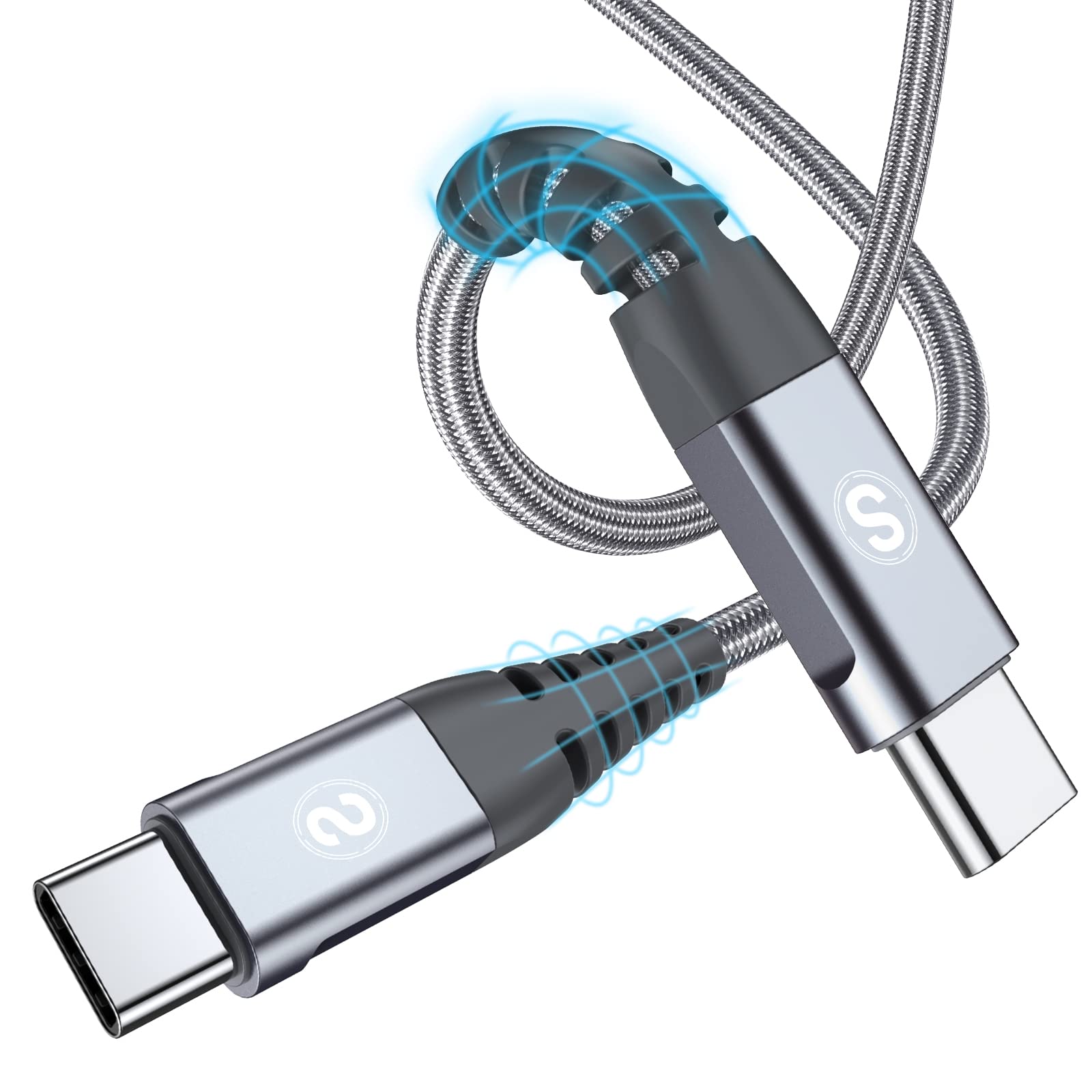 2Pack 2m USB C to USB C Charger Cable,100w PD QC 4.0 5A Fast Charging Phone Charger,Braided Type C Cord for iPhone 15 Plus Pro Max,MacBook iPad Pro,Samsung Galaxy S23 S22 Ultra,Switch Laptop