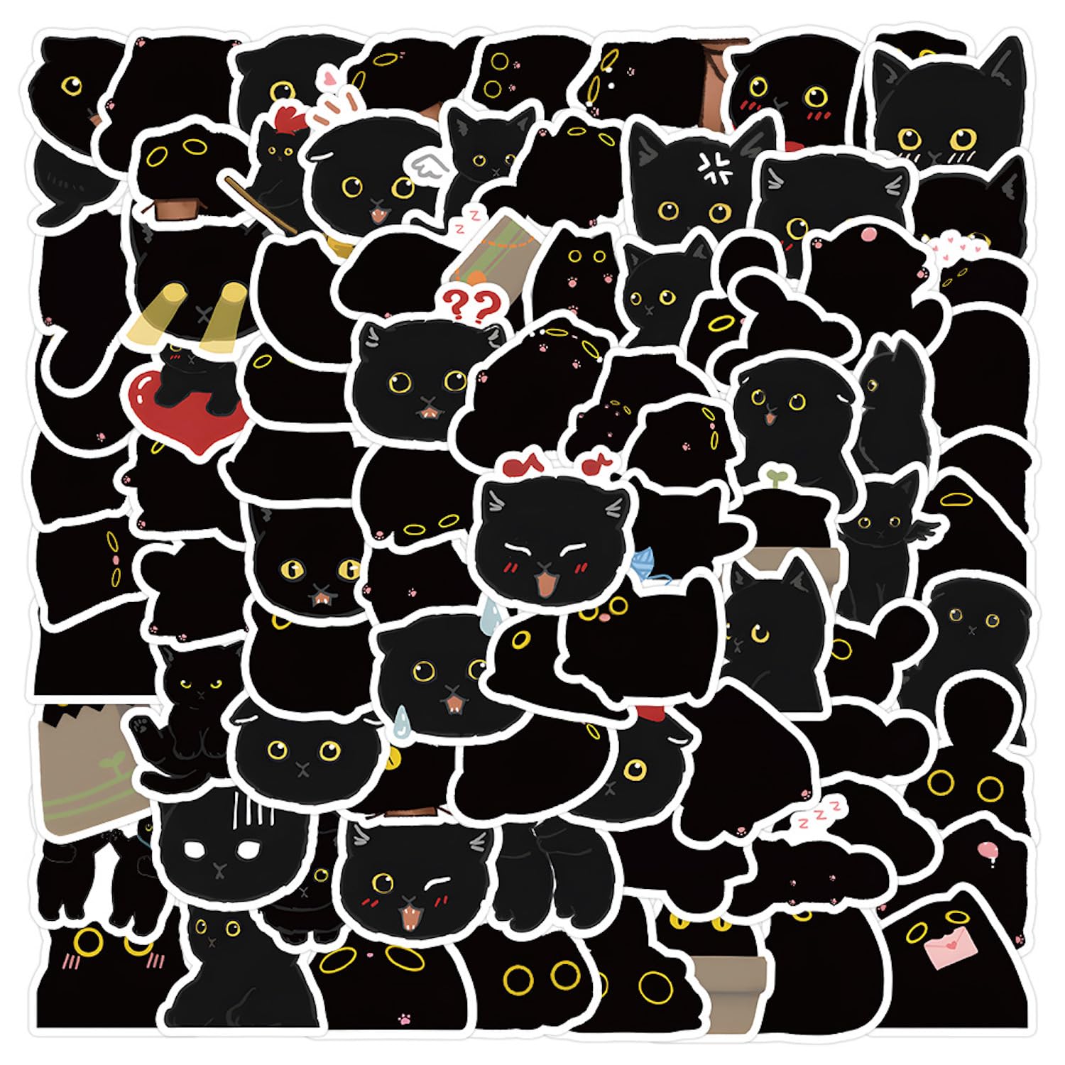 100pcs Cute Black Cat Mini Stickers Funny Cartoon Cat Meme Stickers Pack Vinyl Waterproof Stickers for Water Bottle Laptop Phone Skateboard Guitar Animal Stickers for Kids Teens Adults (Black Cat)