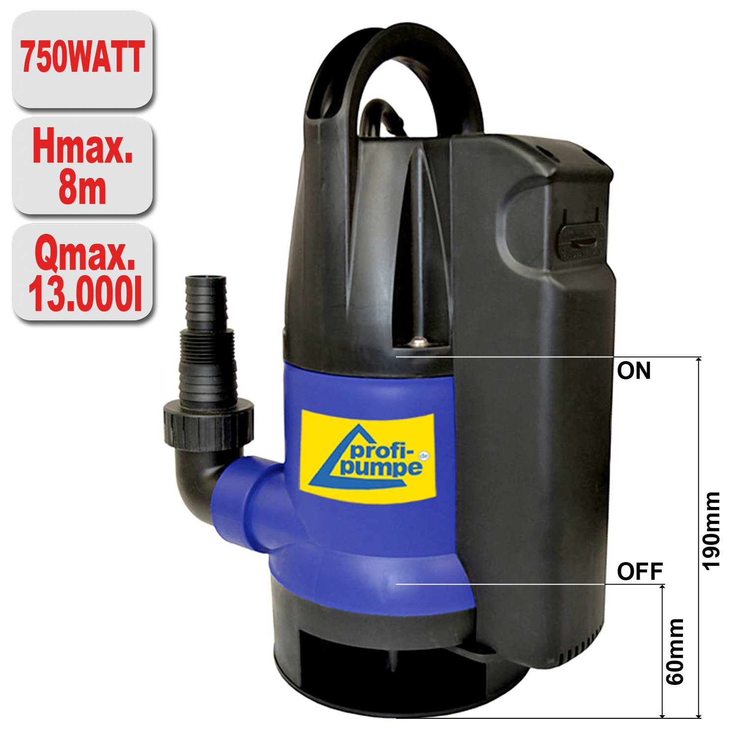 BOMBA DE AGUAS SUCIAS SUMERGIBLE/BOMBA SUMERGIBLE DE AGUAS LIMPIAS "DIRT-STAR-EXTRA-SS 750W" con CABLE DE 10m, ideal para irrigación y drenaje