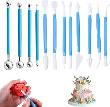 Fondant Tools,12PCS Cake Decorating Tools,Various Sizes Cake Tools for Fondant Cake Decorating Clay Flower Sugarcraft Ball Model DIY Tool,Blue Fondant Icing Cake Modeling Tools