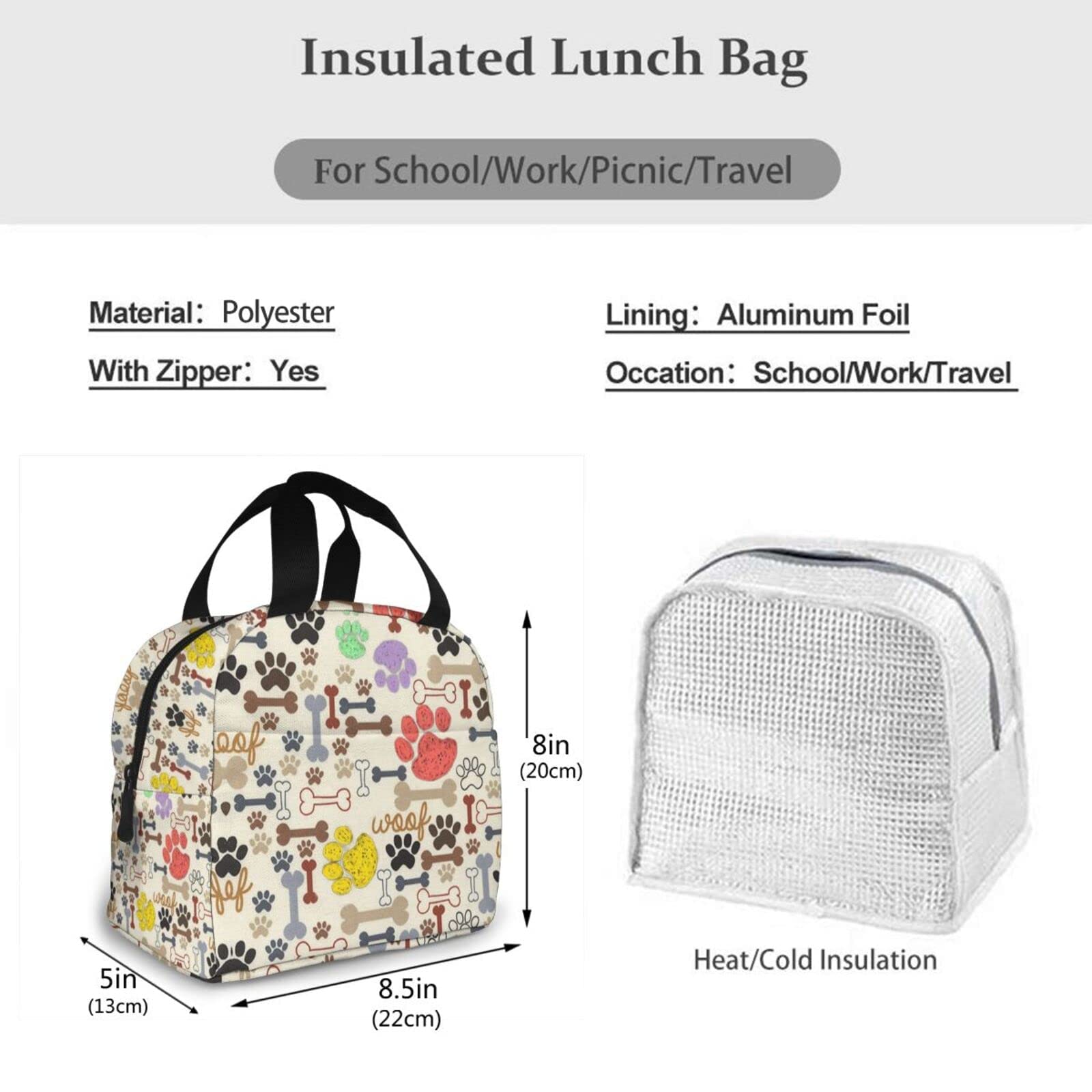 Dog Lunch Bag Leakproof Thermal Paw Lunch Box for Girls Kids Insulated Leakproof Dog Paw Lunch Tote Bag Women Men for School Office Work Picnic Beach - Image 2