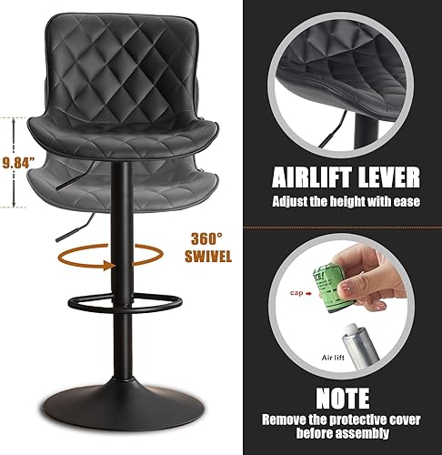 Miniatura 13 de YOUNUOKE Taburetes de bar de altura de mostrador para isla de cocina de 24 pulgadas, de metal, negro, juego de 2 taburetes giratorios ajustables con