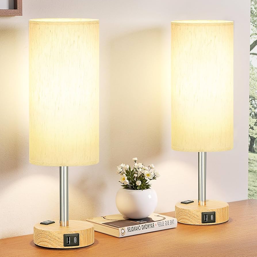 Fenmzee Small Touch Table Lamps Set of 2-3-Way Dimmable, USB