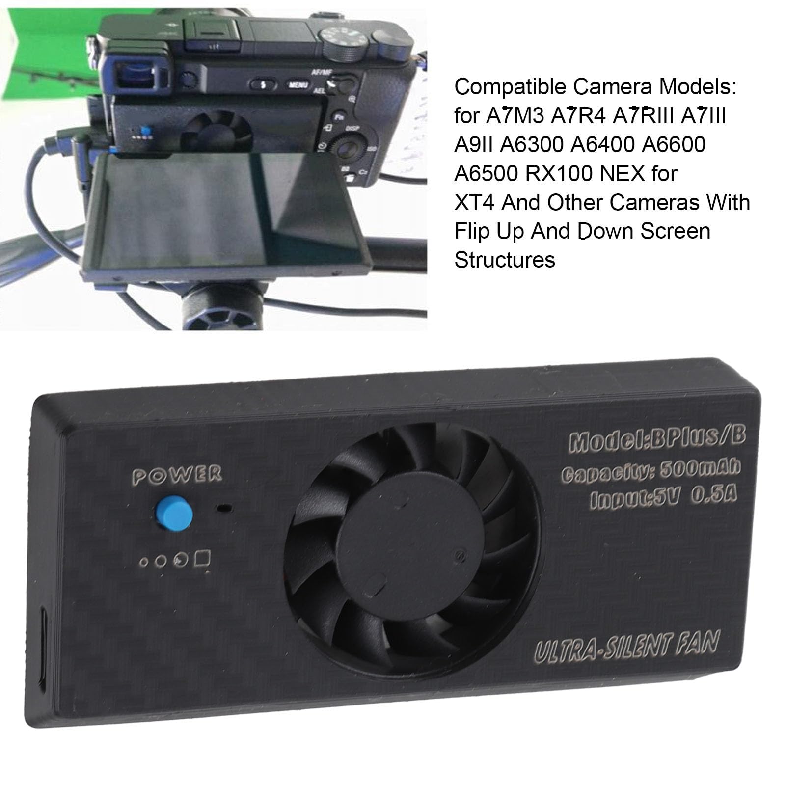 Ventilateur de Refroidissement pour Appareil Photo, Ventilateur de Radiateur pour A7M3 A7R4 A7RIII A7III A9II A6300 A6400 A6600 A6500 RX100 NEX pour Appareils Photo XT4 avec