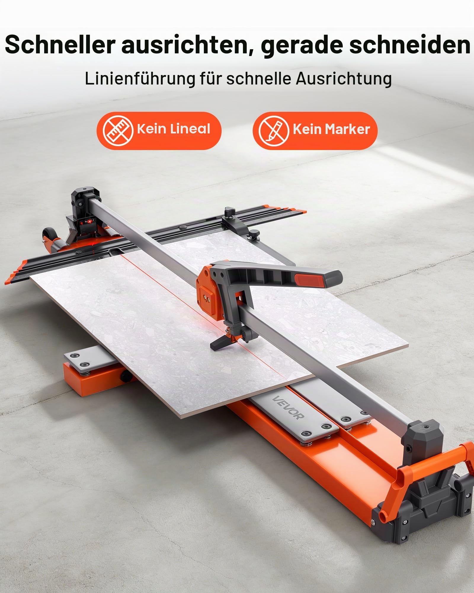 VEVOR Fliesenschneider 1200 mm, Fliesenschneidmaschine mit Federbelasteter Basis & Verstellbarem Winkelanschlag, Wolframkarbid-Schneidscheibe, Präzisions-Ausrichtungshilfe, für Keramikfliesen