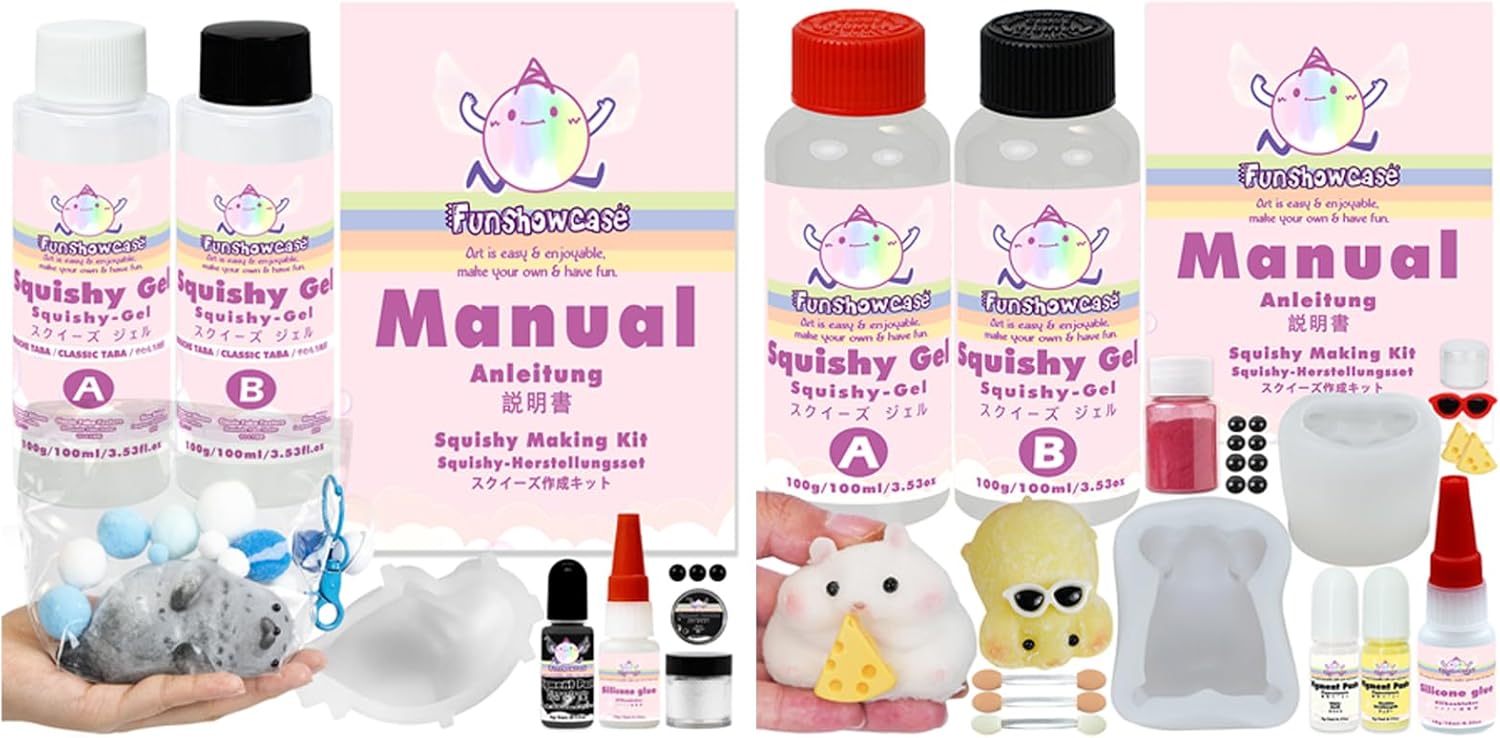 Taba DIY Squishy Maker Set – 3 Hamster & Seal Silicone Molds with A+B Liquid Gel, Pigments & Craft Accessories for Kawaii Animal Stress Relief Toys, Custom Fufu Plush Crafts & Gifts