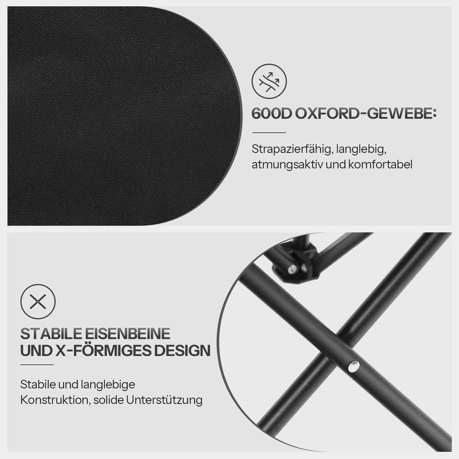 LARMNEE Campingstuhl Faltbar für 2 Personen, Campingsofa, 2 Getränkehalter, 200 KG Belastbar, Campingcouch Dick Gepolstert Klappstuhl, inklusive Tragetasche, Schwarz EBK03LC02