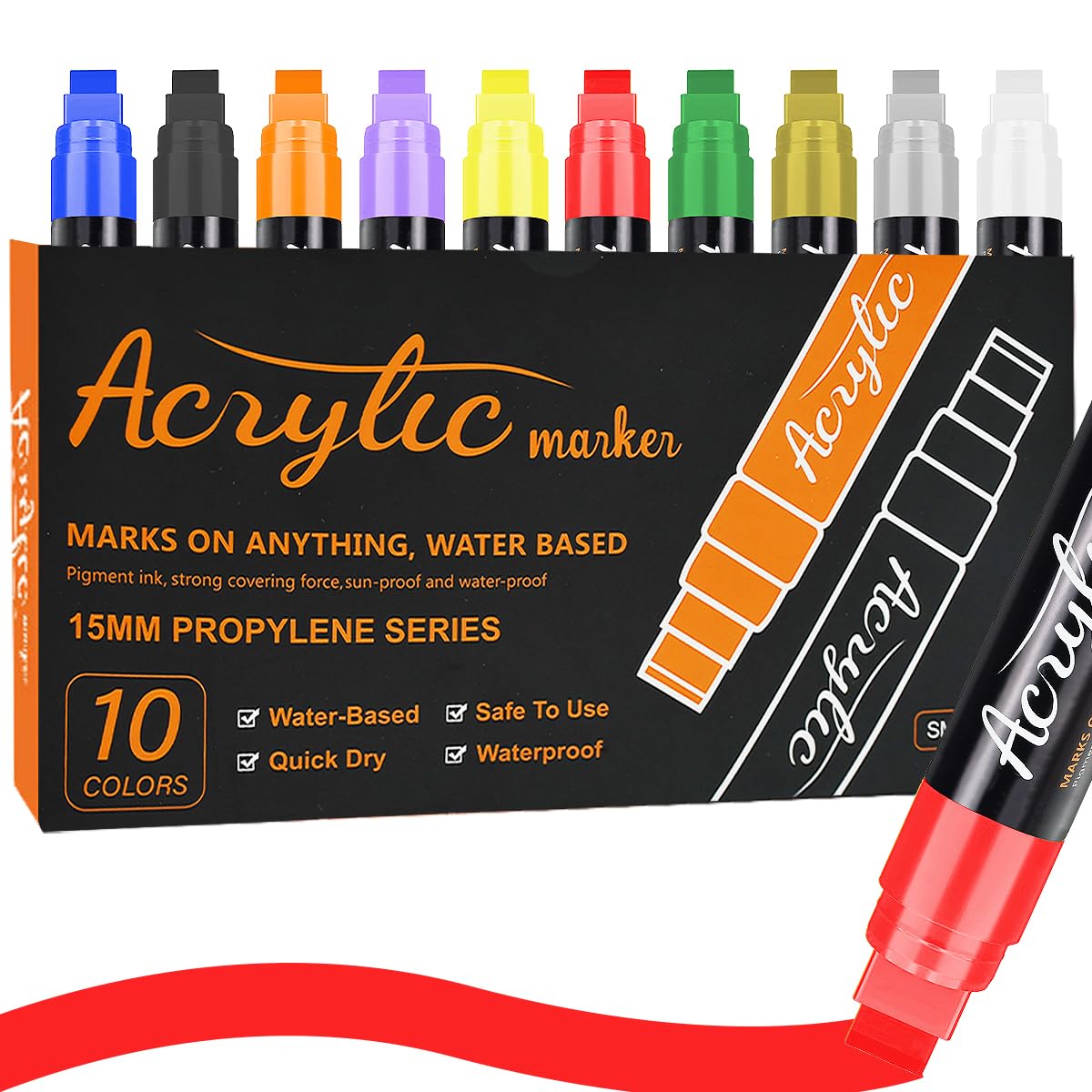 10 PCS Rotuladores Acrilicos Jumbo 15mm, Marcadores Rotuladores de 10 Colores, 3 en 1 Marcadores Acrílicos Acrylic, Rotulador Acrilico para Pintar, Grafitis, piedra, Madera, Vidrio y Metal