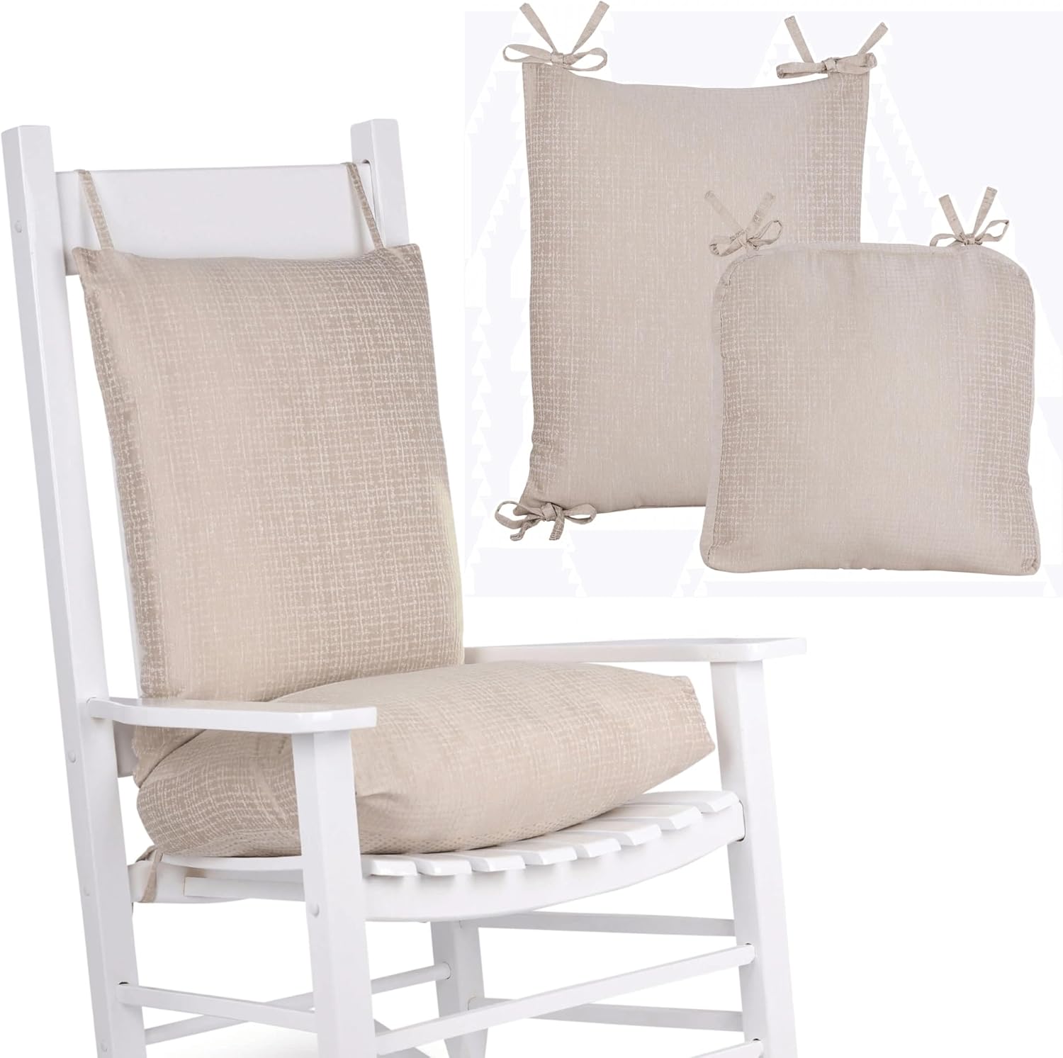 Rocking Chair Cushions Indoor – Large Set Modern No Tuft Design, Premium Champagne Cream Colored Fabric, Non-Slip Surface, and Secured Ties – Indoor Rocking Chair Cushion