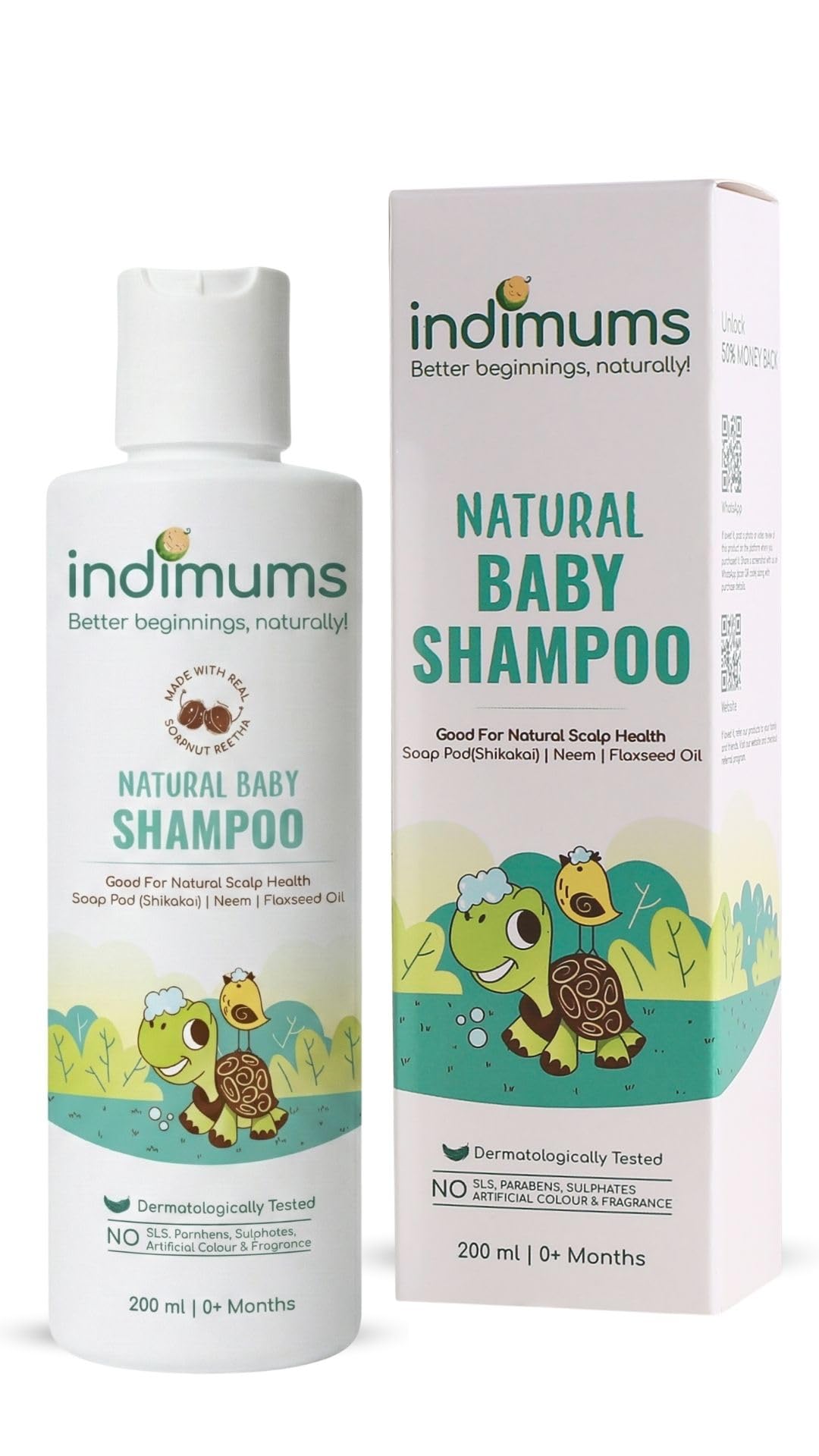 Indimums Reetha-Shikakai Natural Baby Shampoo for Newborns,Toddlers & Kids - Promotes Healthy Scalp & Hair, Gentle, Tear-free, Easy-to-Wash & Moisturising, 0 months+, 200ml