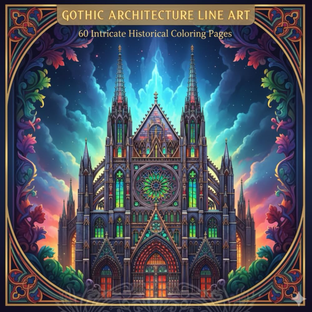 Gothic Architecture Line Art: Intricate Historical Coloring Pages