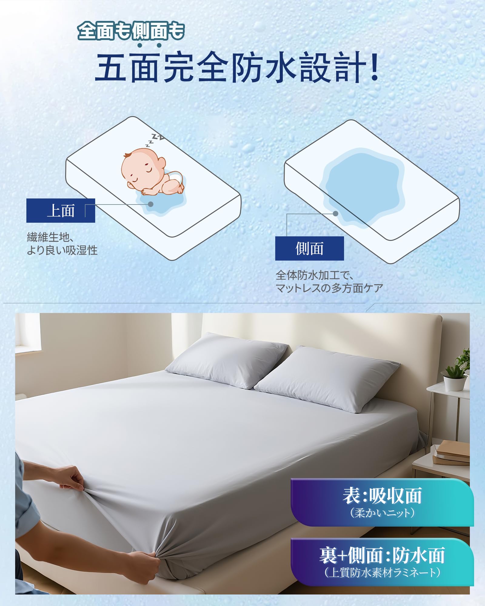 Amazon｜Maru Living 防水ボックスシーツ 防水シーツ セミ