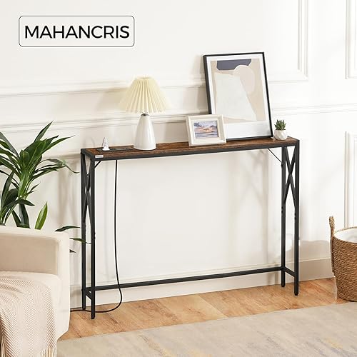 Miniatura 5 de Mesa de sofá estrecha de 39.4 pulgadas con estación de carga, mesa consola delgada, mesa estrecha de entradapasillosofá, para entrada, vestíbulo,