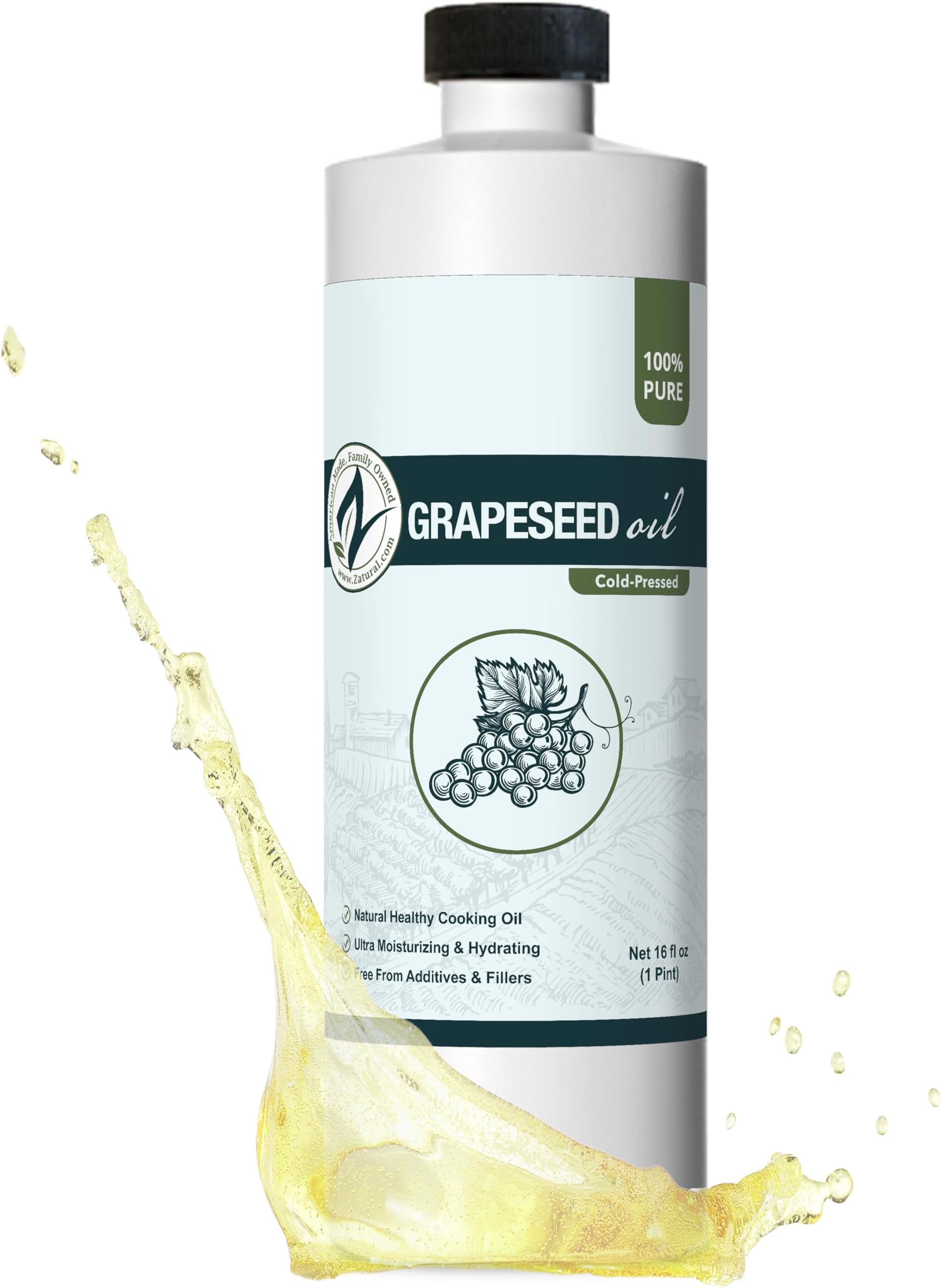 Zatural GrapeSeed Oil-Cold Pressed, Virgin, Undiluted, 100% Pure Grape Seed Oil (16 Ounce)