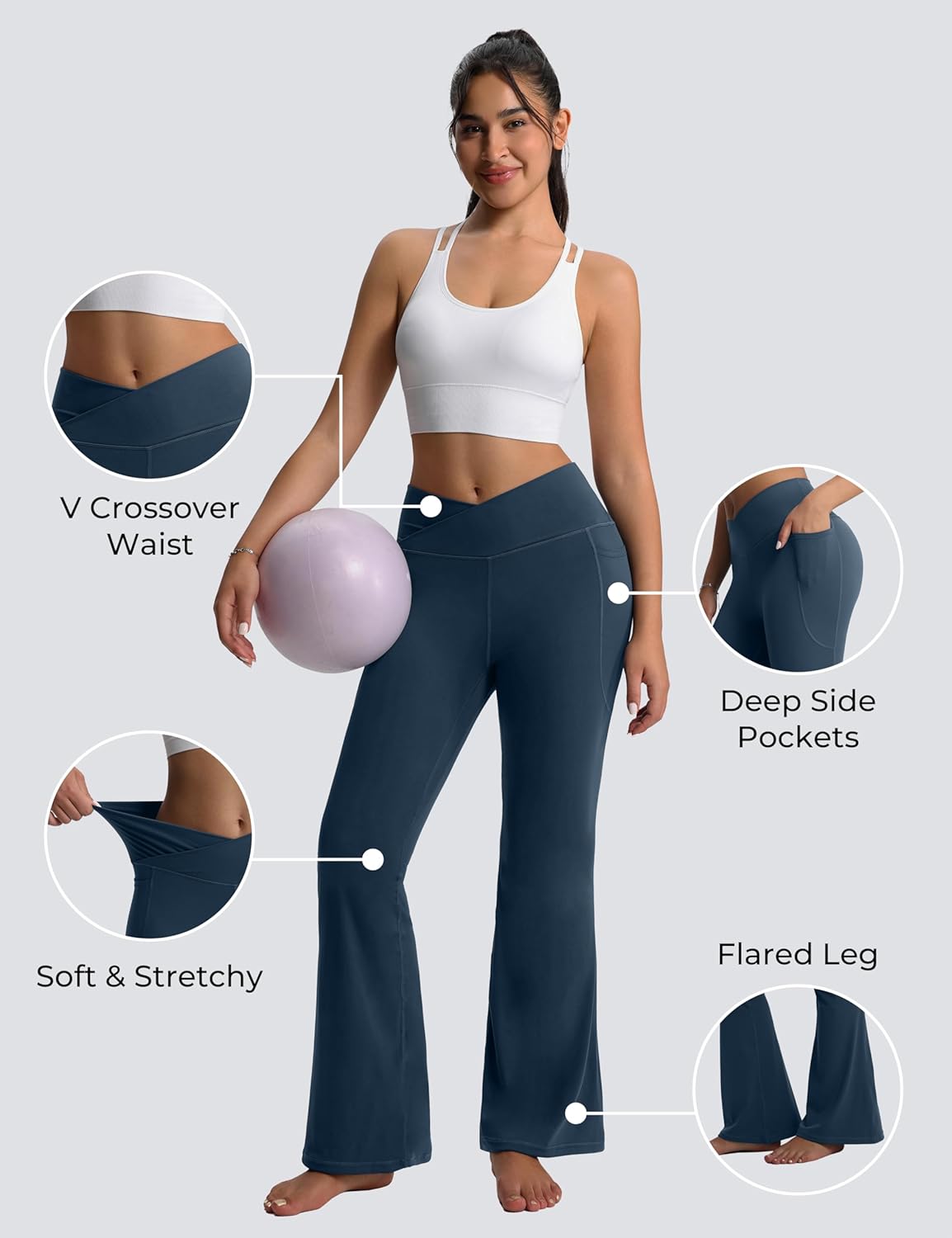 MathCat Women's Flare Yoga Pants Bootcut with Pockets, High Waisted V Crossover Workout Leggings for Yoga, Gym, Lounge - Image 4