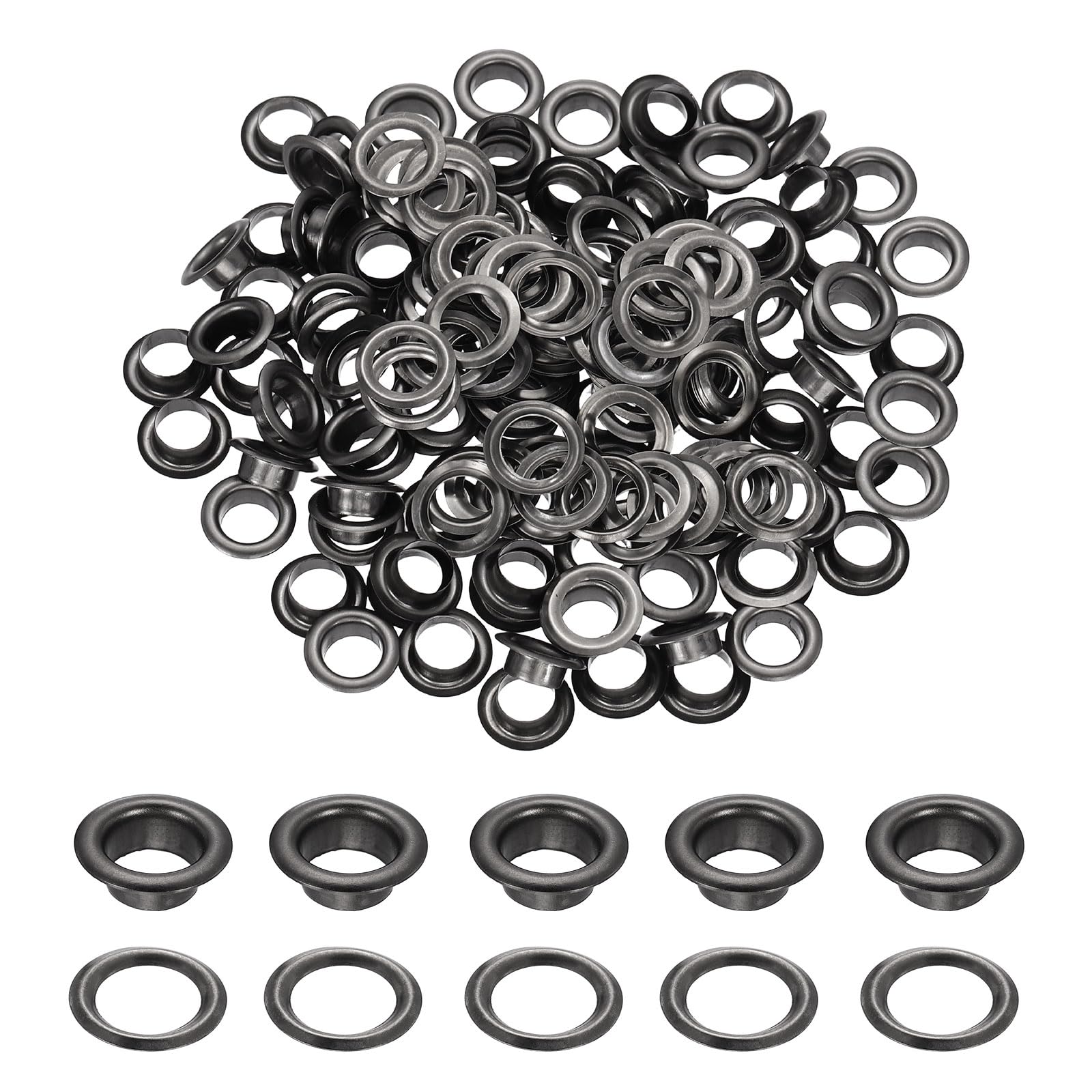 sourcing map 200 Sets Grommets Eyelets, 6mm Brass Self Backing Eyelets Metal Eyelet with Washers for Belts, Shoes, Clothes, Bead Cores, DIY Project, Black