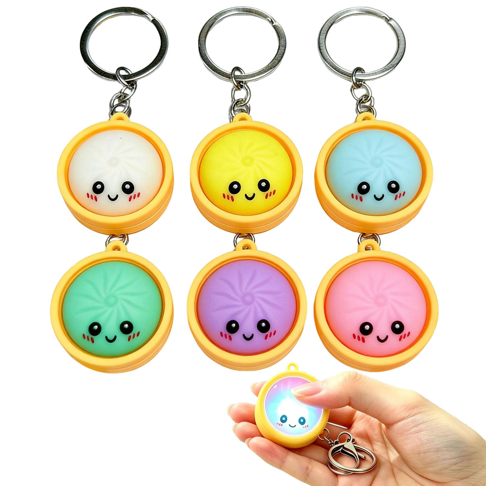 6 Pcs Light Up Dumpling Keychain, Mini Dumpling Keychain, Squishy Keychains, Soft Glow & Super Squishy Texture, Cute Squeeze Toy For Bags, Keys, Or Gifts