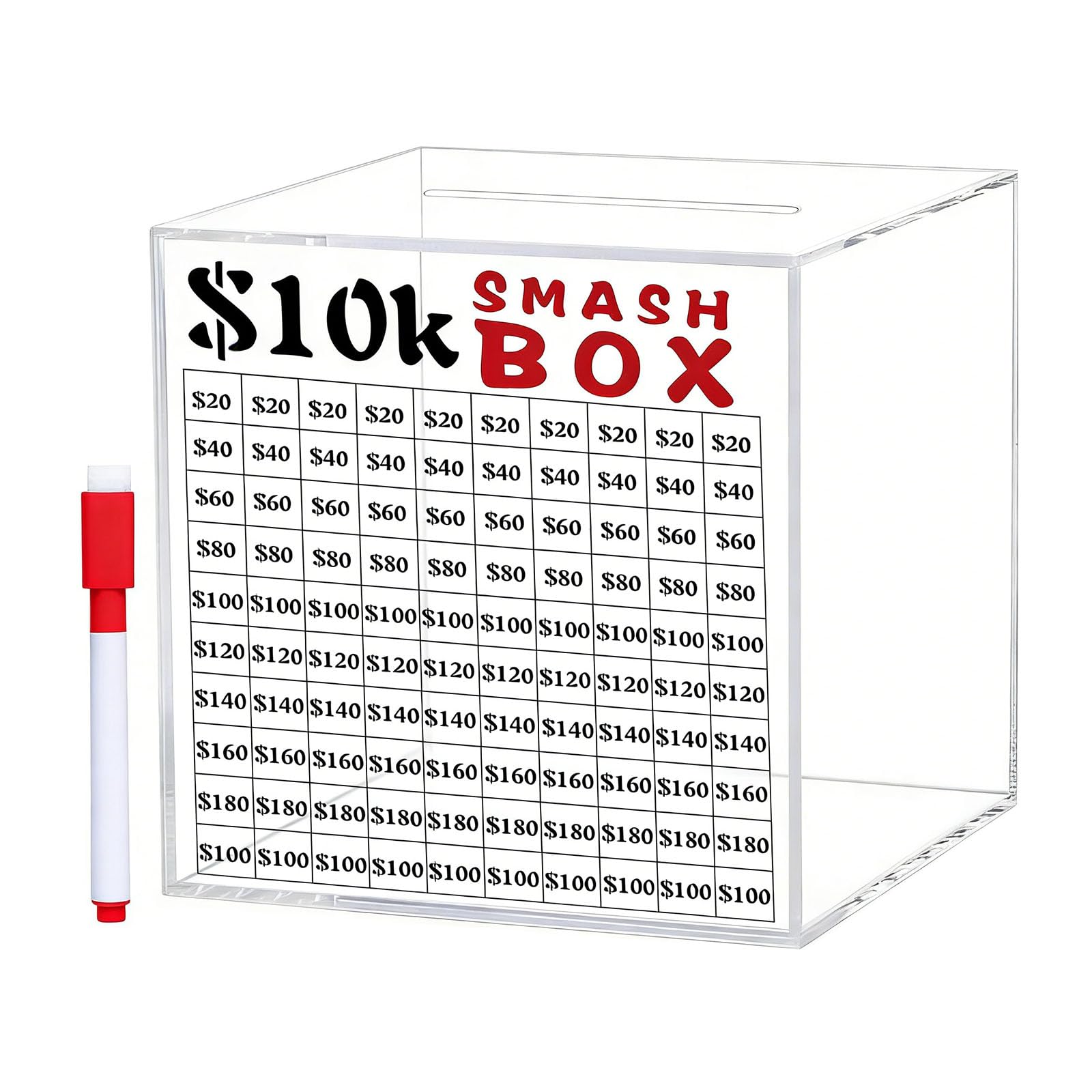 Money Saving Box, 10K Smash Piggy Adult, Acrylic Break Open Challenge Break to Open Cash Cash and Coin Collection Box
