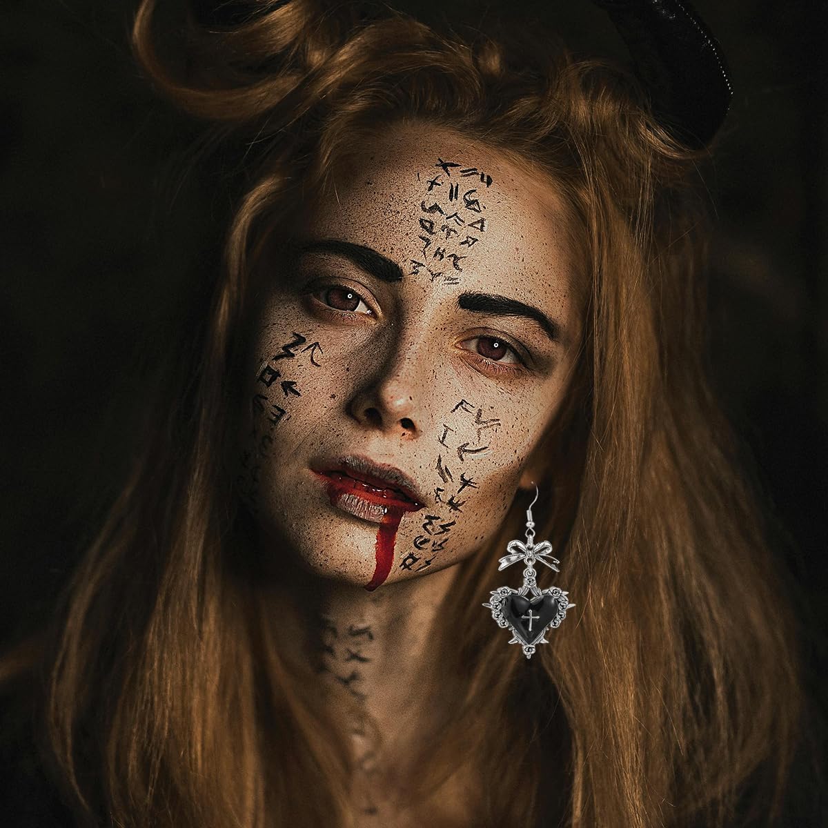 Gothic Heart Earrings for Women Red Black Purple Bow Heart Cross Earrings Dark Vampire Earring Vintage Punk Rock Style Earring Halloween Jewelr Mystic Witch Jewelry Accessories - Image 4