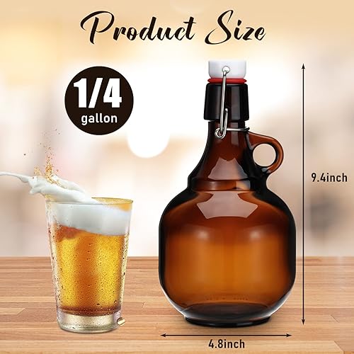 Miniatura 2 de Dandat 4 unidades de Growlers para botellas de vidrio ámbar de cerveza, botellas de cerveza, tarro de vidrio con tapa, jarras de líquido, sidra de